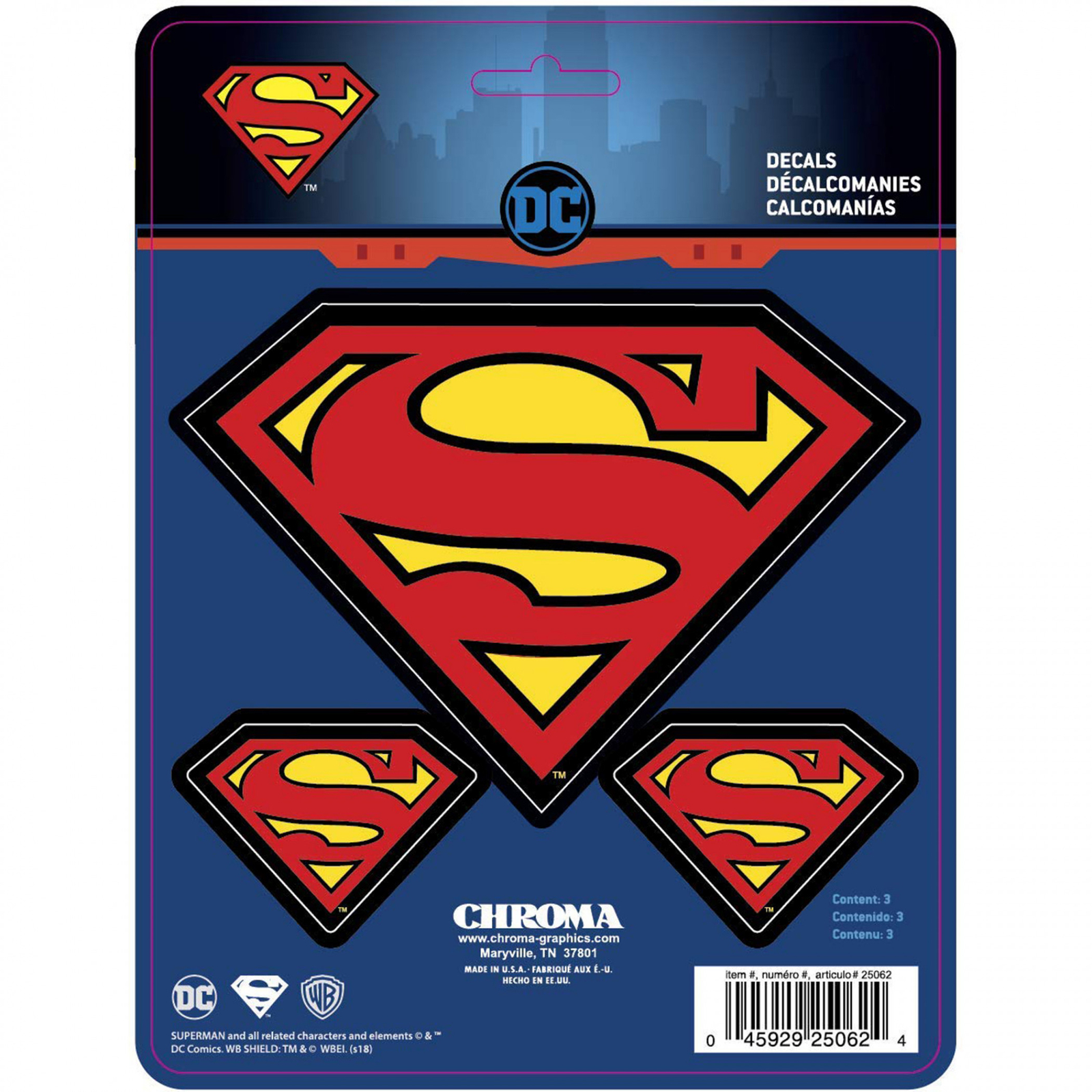 DC Comics Superman Logo Car Emblem Silver
