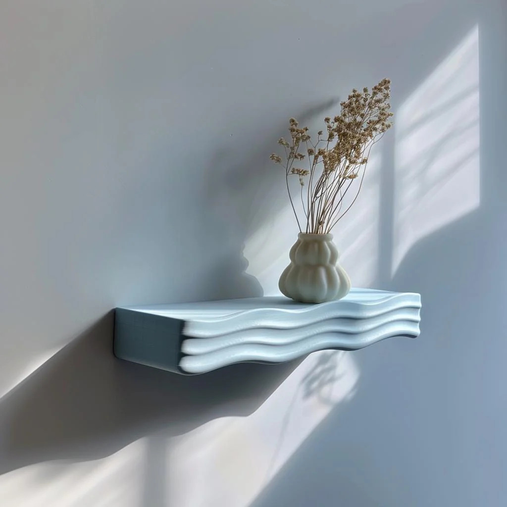 3D Printed Wavy Wall Shelf | Modern Floating Shelf with Organic Curves |