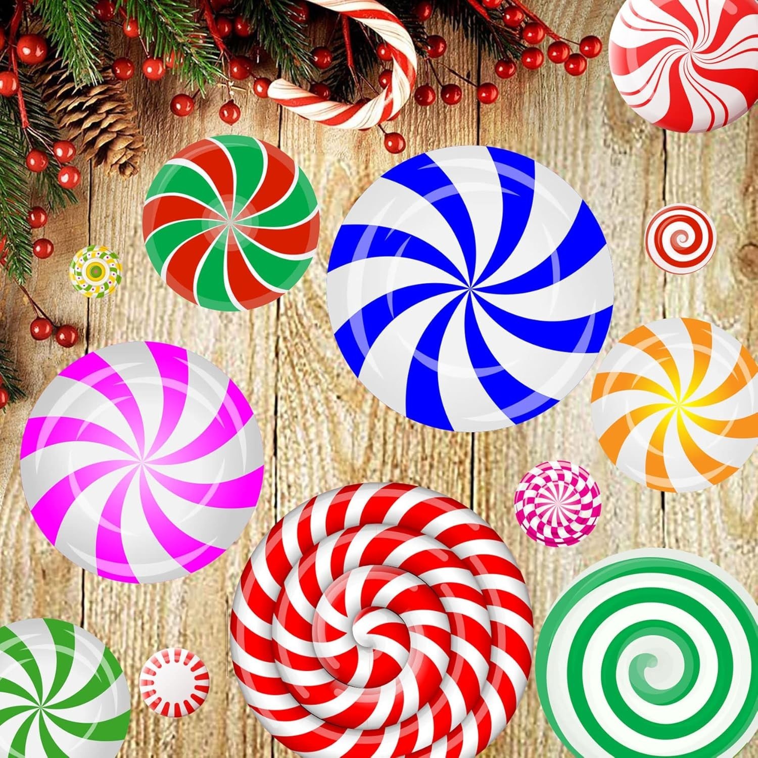 Easy-to-Apply 57PCS Peppermint Wall and Floor Decals for Kids' Christmas Fun