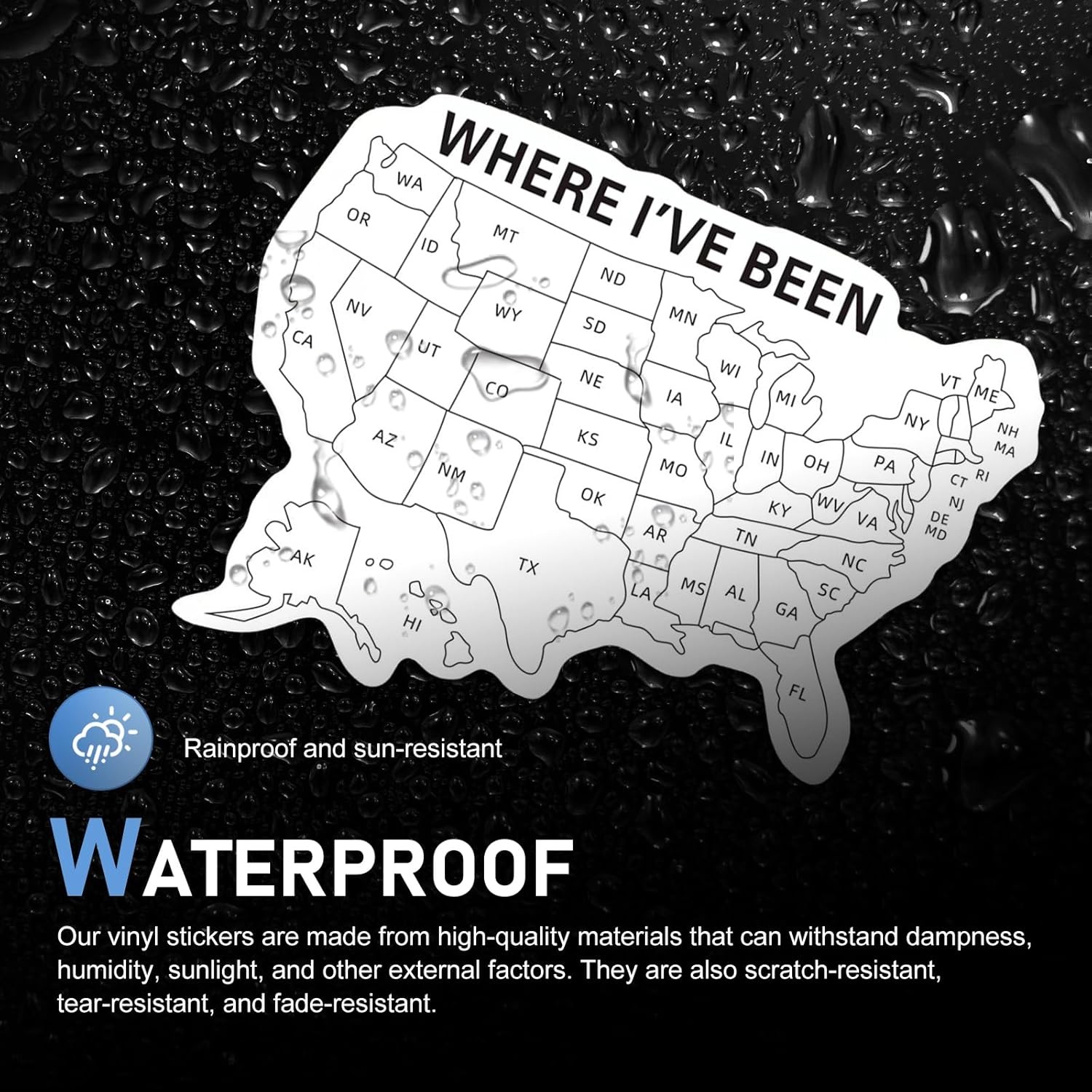 3PCS USA Map Sticker Where I've Been Travel Vinyl Waterproof Decal Set