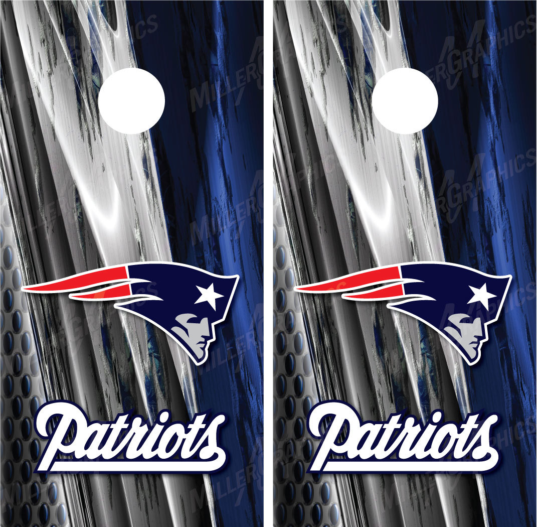 New England Patriots Ripped Metal Cornhole Board Decal Wrap Wraps – Set of 2