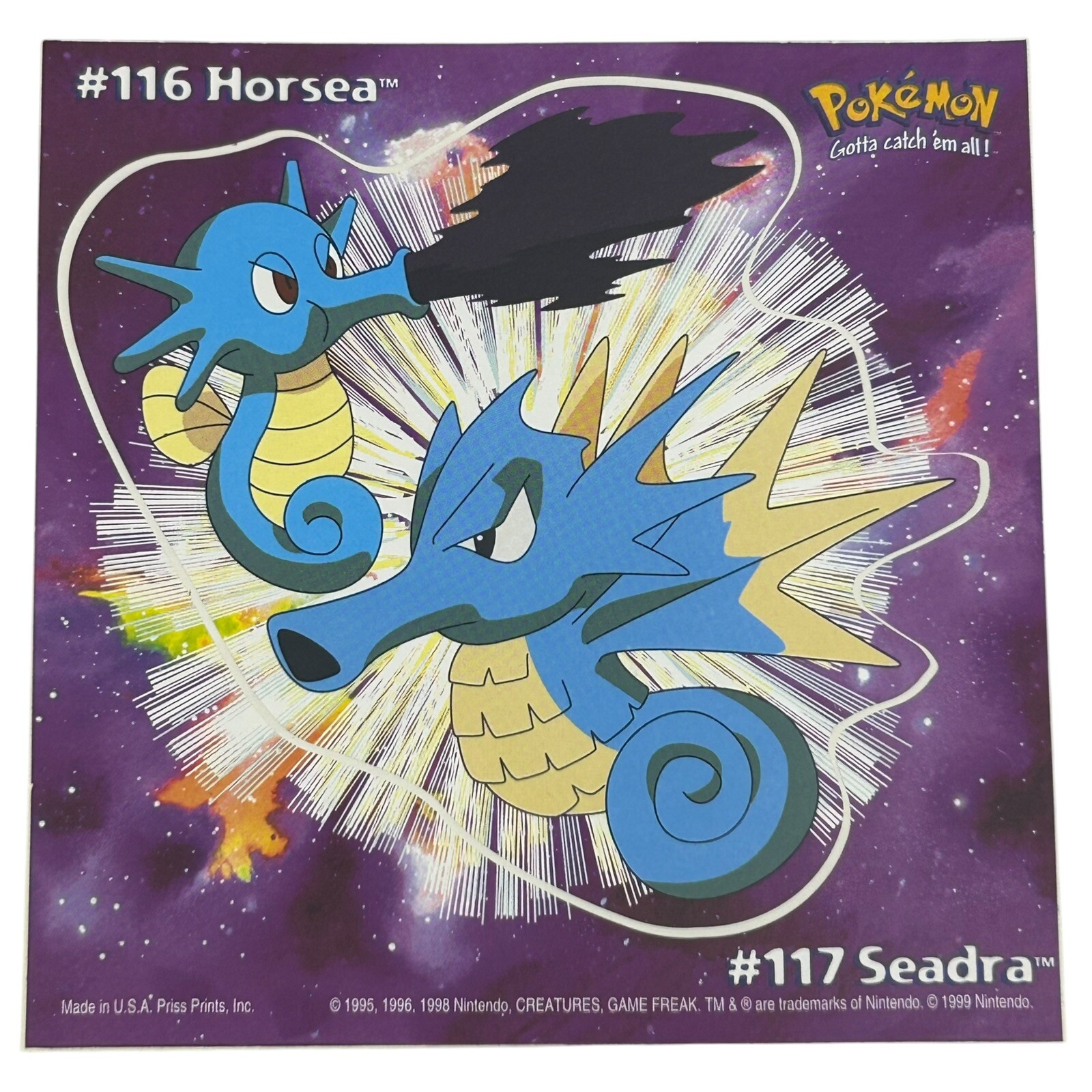 Pokemon Collect ’em Stick-Ups Horsea Seadra #116 Large 4” Sticker Priss Prints