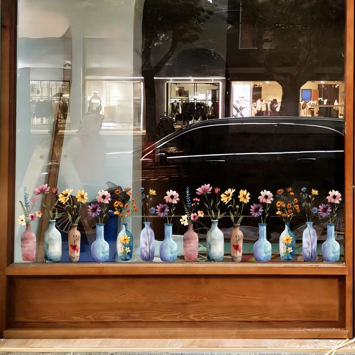Floral Vase Window Clings 2 Sheets 11.81×23.62 in PVC Reusable Static Clings