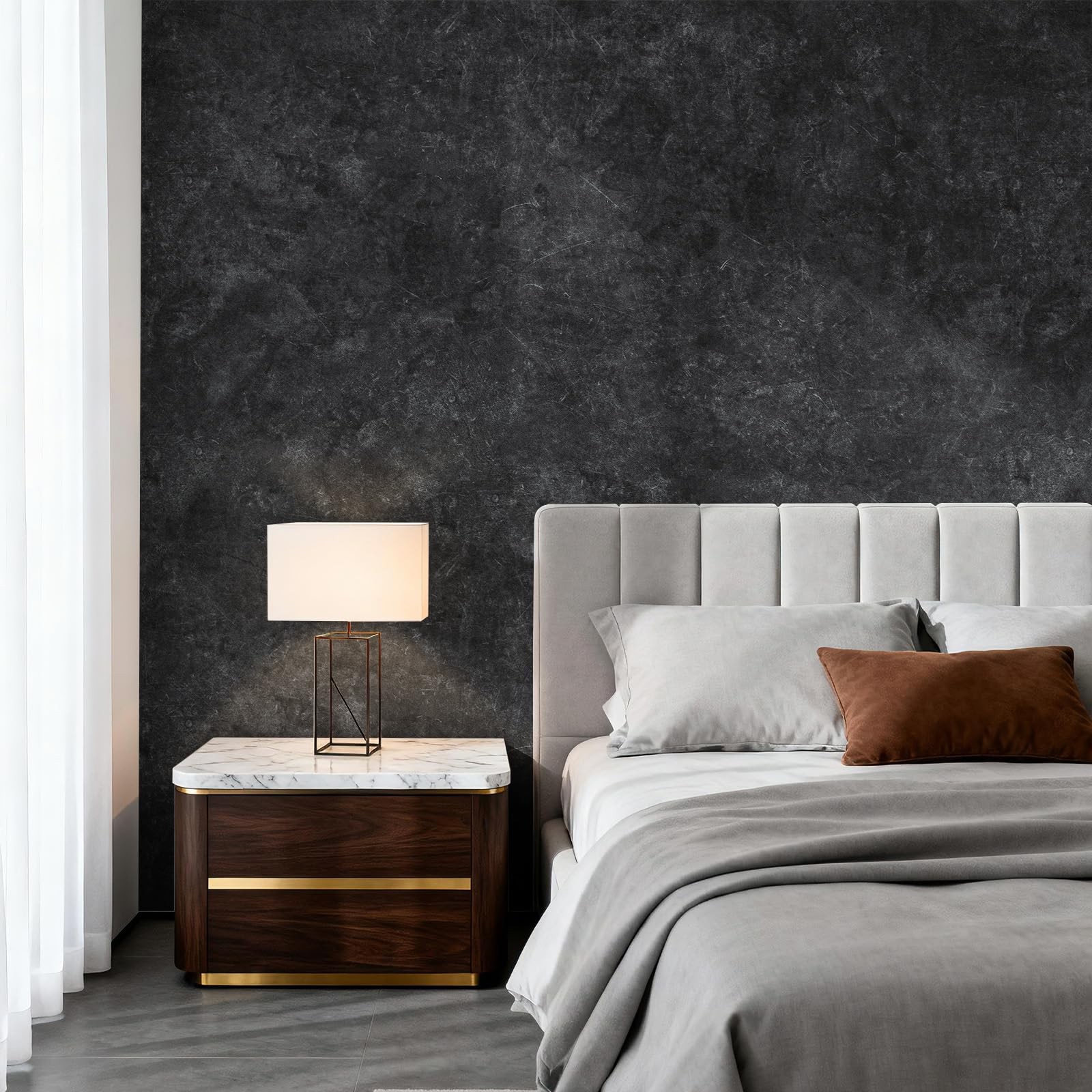 15.7" x 393.7" Concrete Wallpaper Peel and Stick – Grey Wall for Bedroom – …