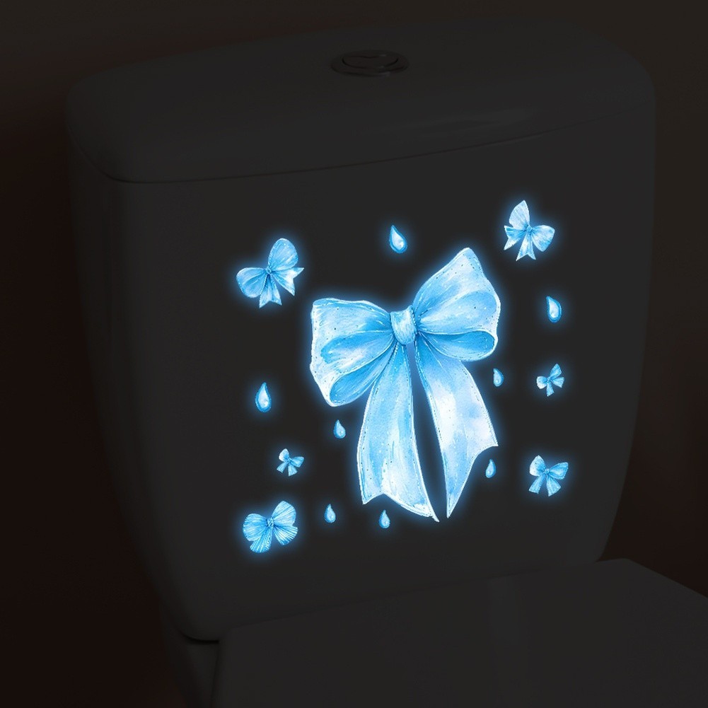 Glow in the Dark Blue Butterfly Bow Sticker PVC for Smooth Indoor Surfaces Only