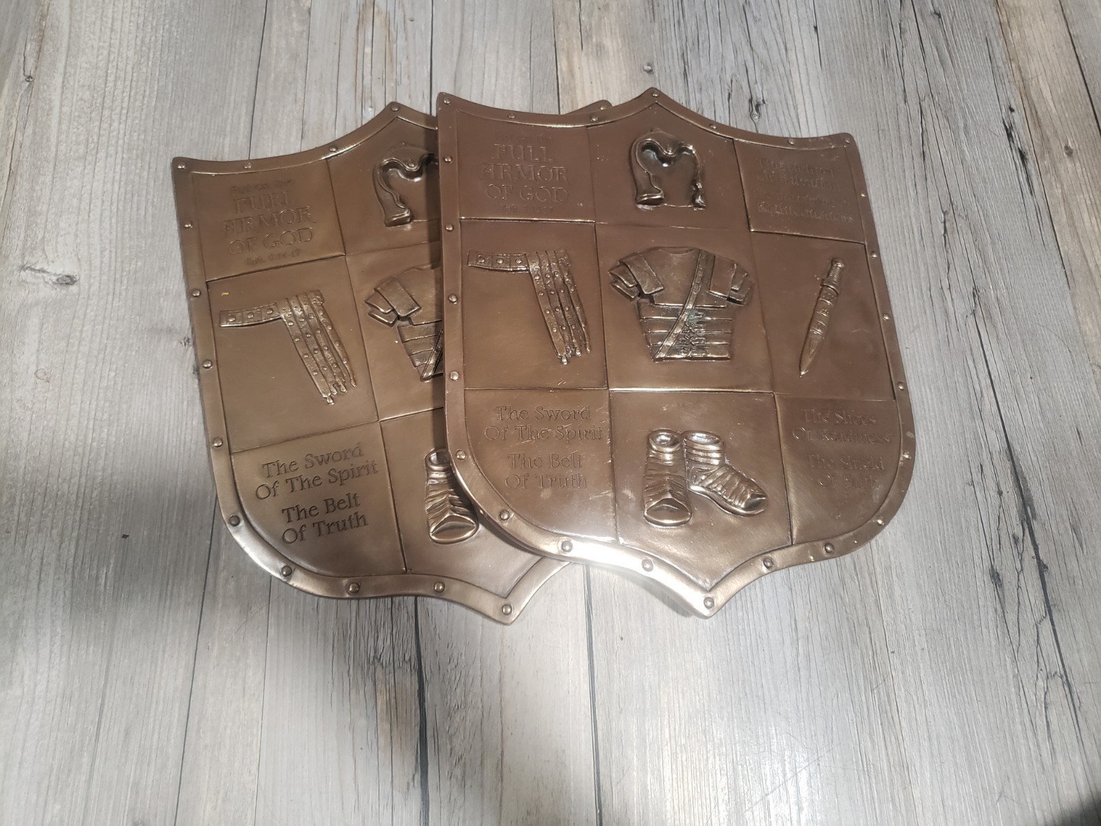 Set Of 2 Armour Of God Antique Brass Wall Plaques