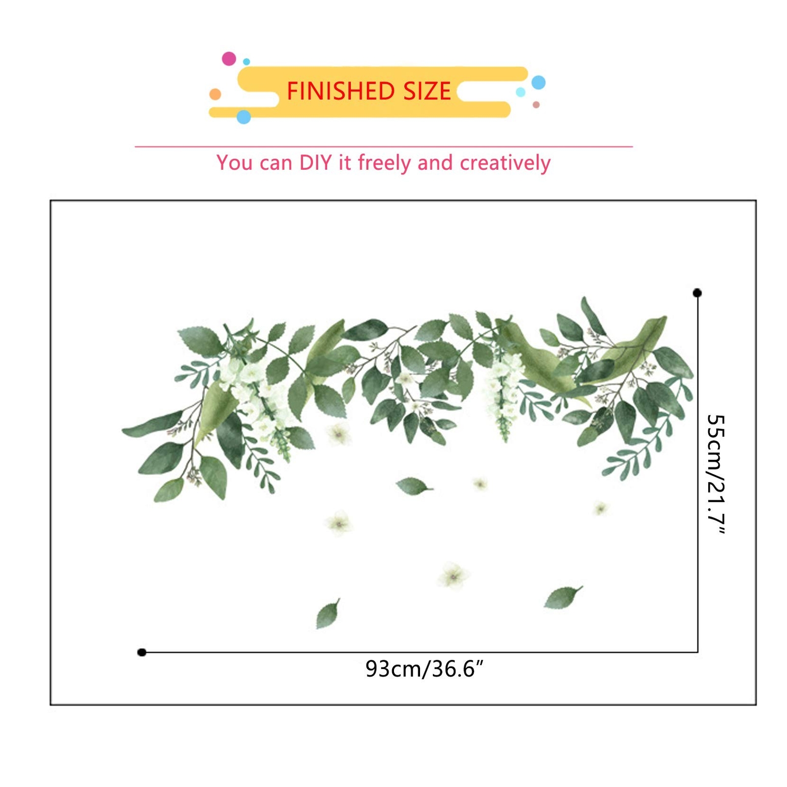 Green Hanging Leaf Wall Decals, Removable Fresh Plant Leaves Flower Vines Wal…