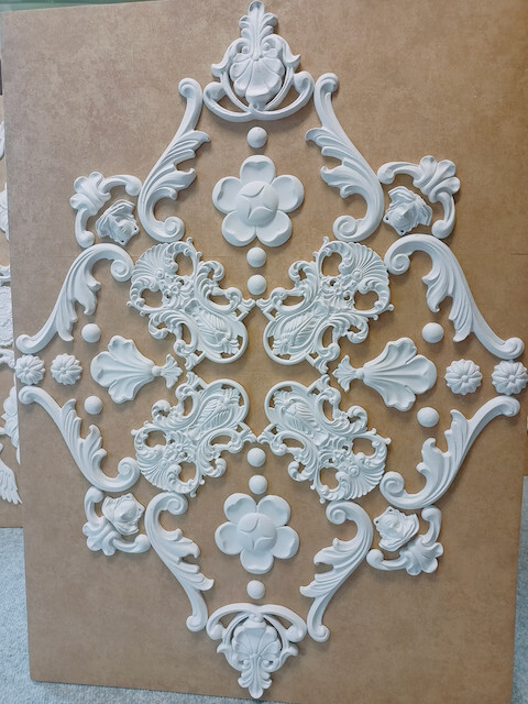 WD 12 Ceiling Mirror Rose Alabaster Gypsum Stucco Handmade 58 X 79 Cm
