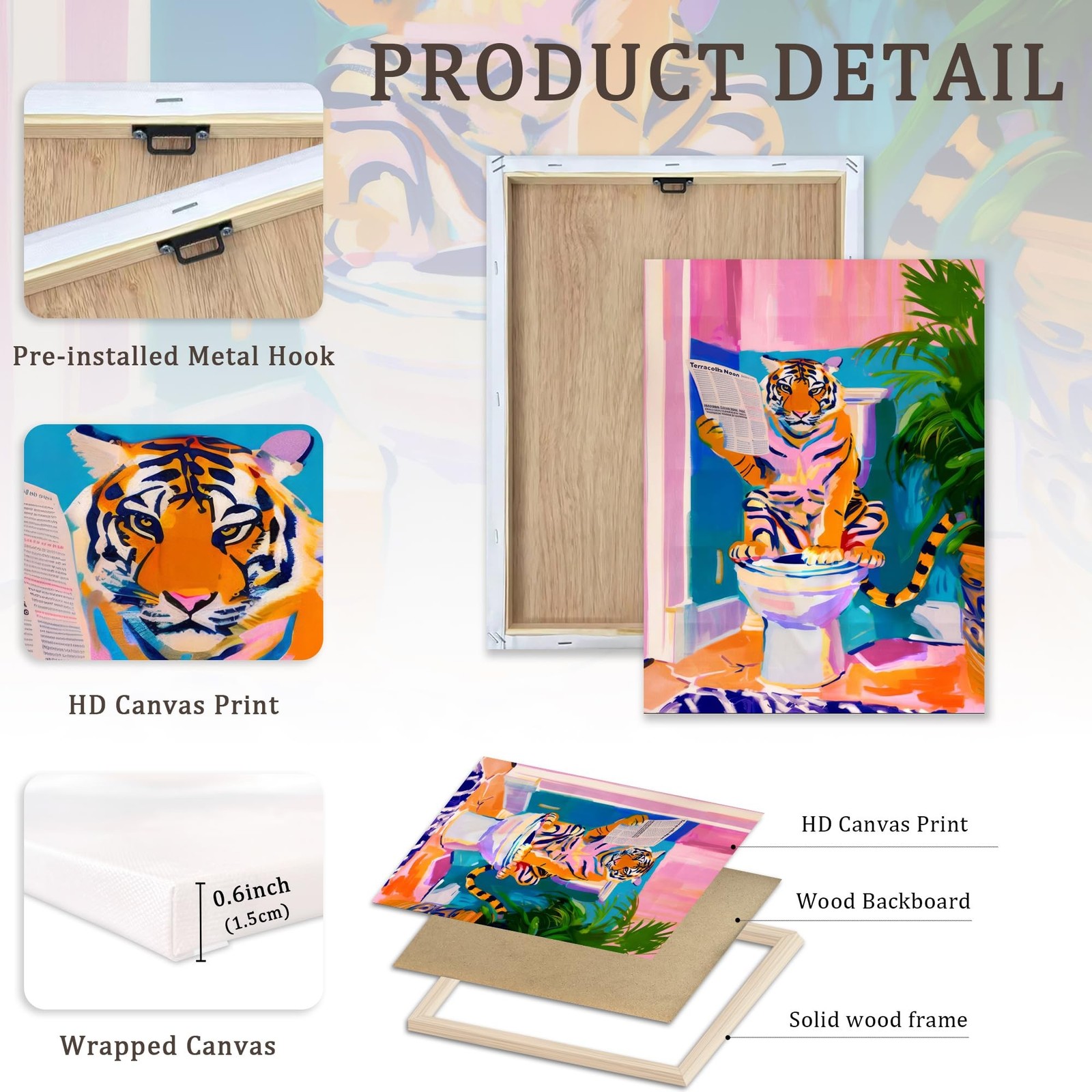 FWAHREN Tiger on Toilet Funny Bathroom Wall Art, Eclectic Cute Animal Paintin…