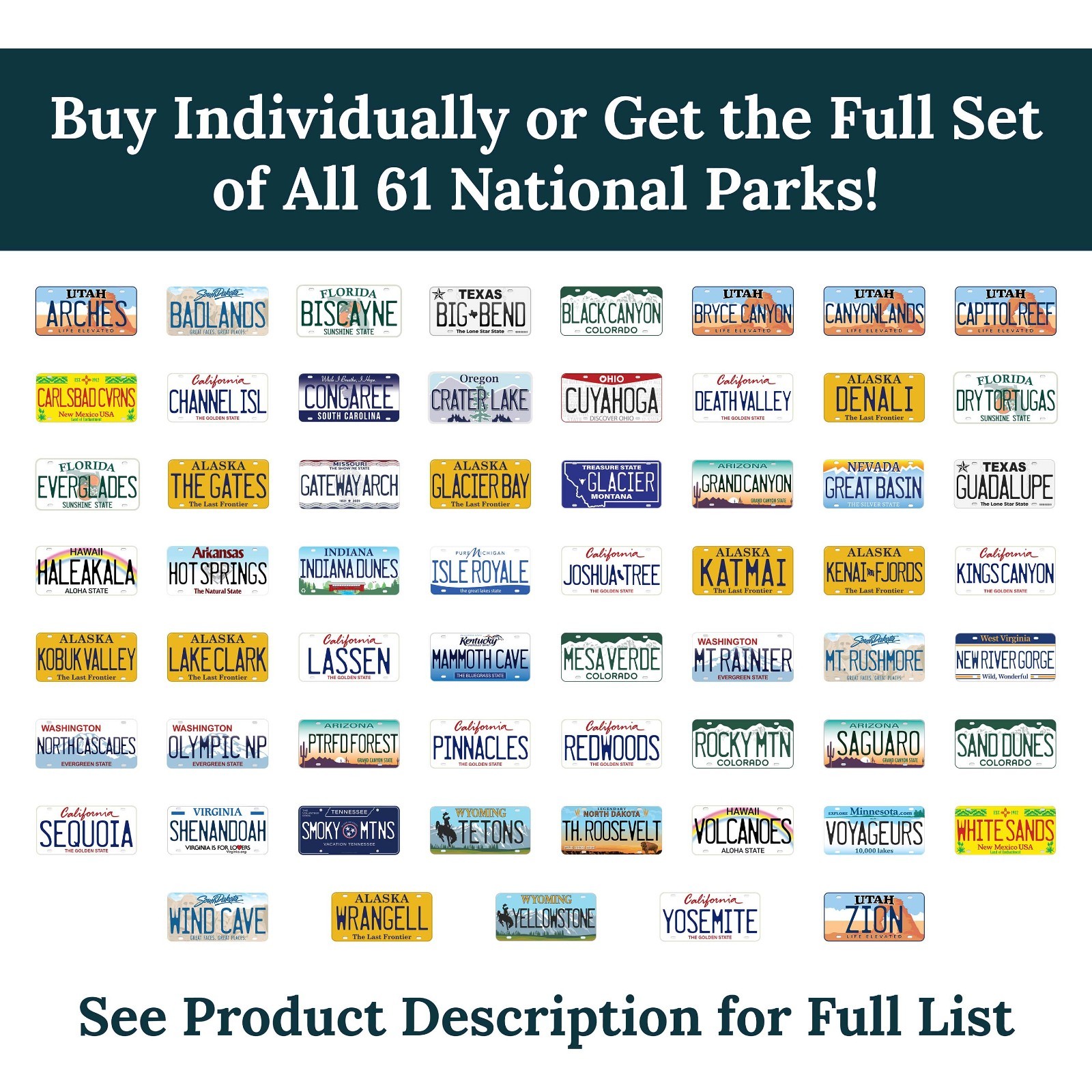 National Park License Plate Stickers – 61 NP Decals for Laptop & Water Bottle