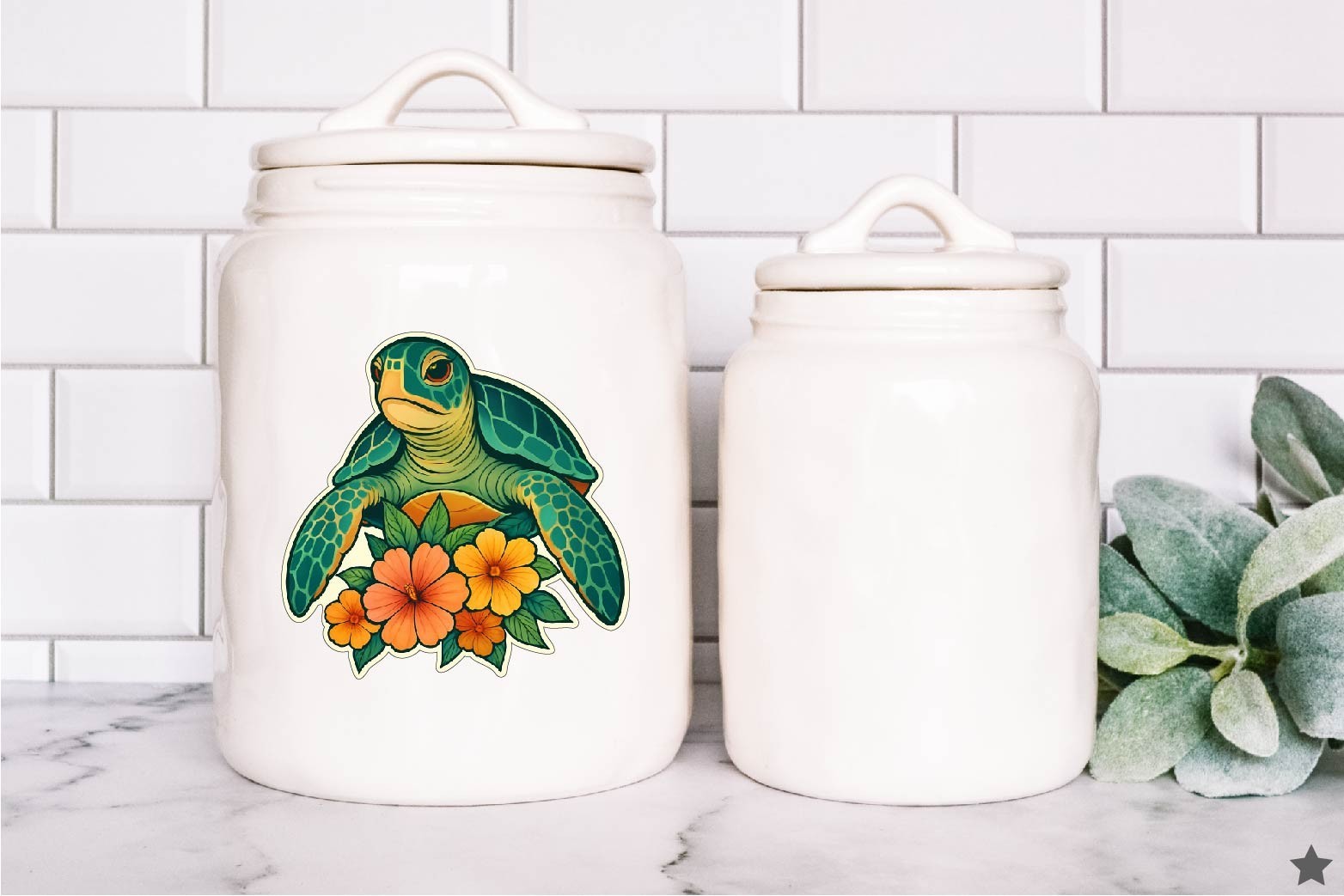 Sea Turtle & Hibiscus Decal Sticker Ocean Wildlife Life Beach Tropical Hawaii