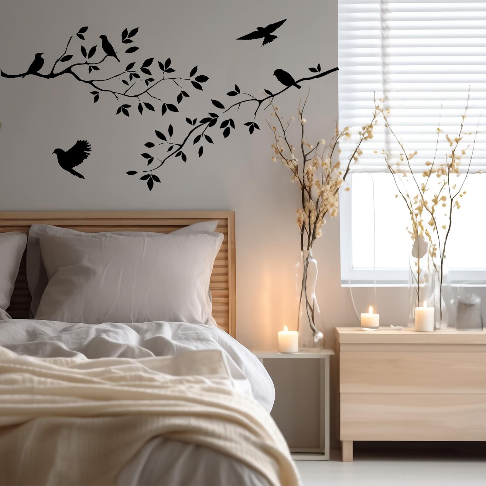 Bird Tree Branch Wall Sticker Decal Black Vinyl Wall Art Decor Peel and Stick…