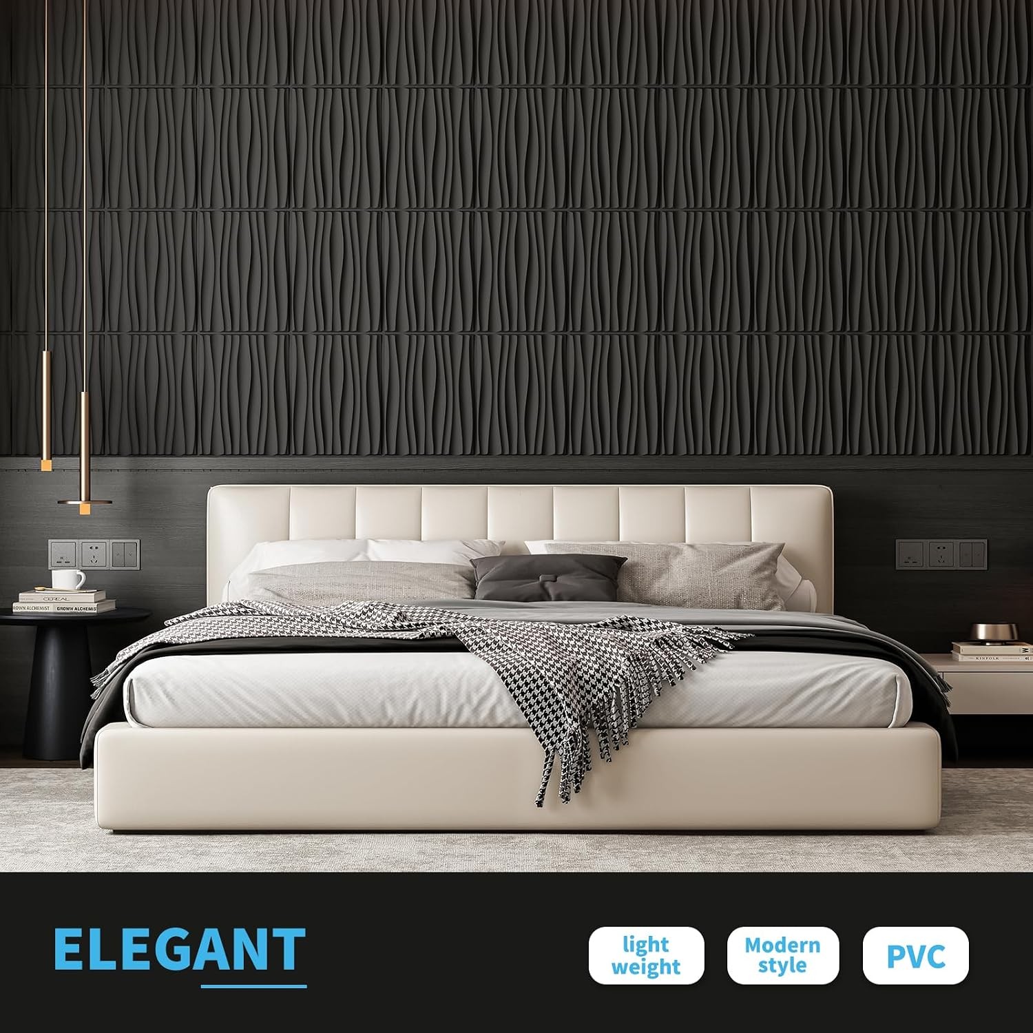 Art3d 24-Pack 3D Wall Panels for Interior Décor, 15.7 x 11.8 Inch, Black