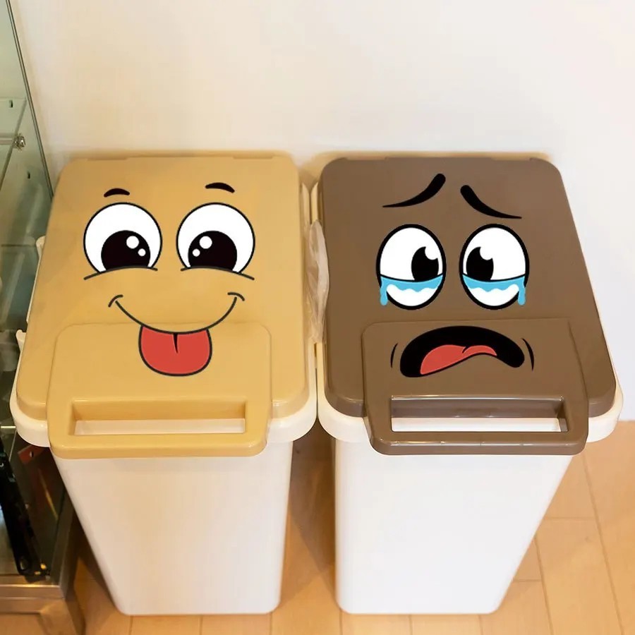 4pcs Cartoon Face Stickers Self Adhesive Wall Decals Trash Bin Home Decor