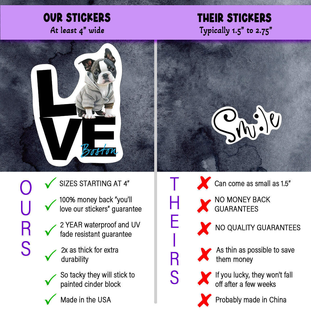 Boston Terrier Stickers, Ten Vinyl Stickers Supporting Boston Terrier, Great Bos