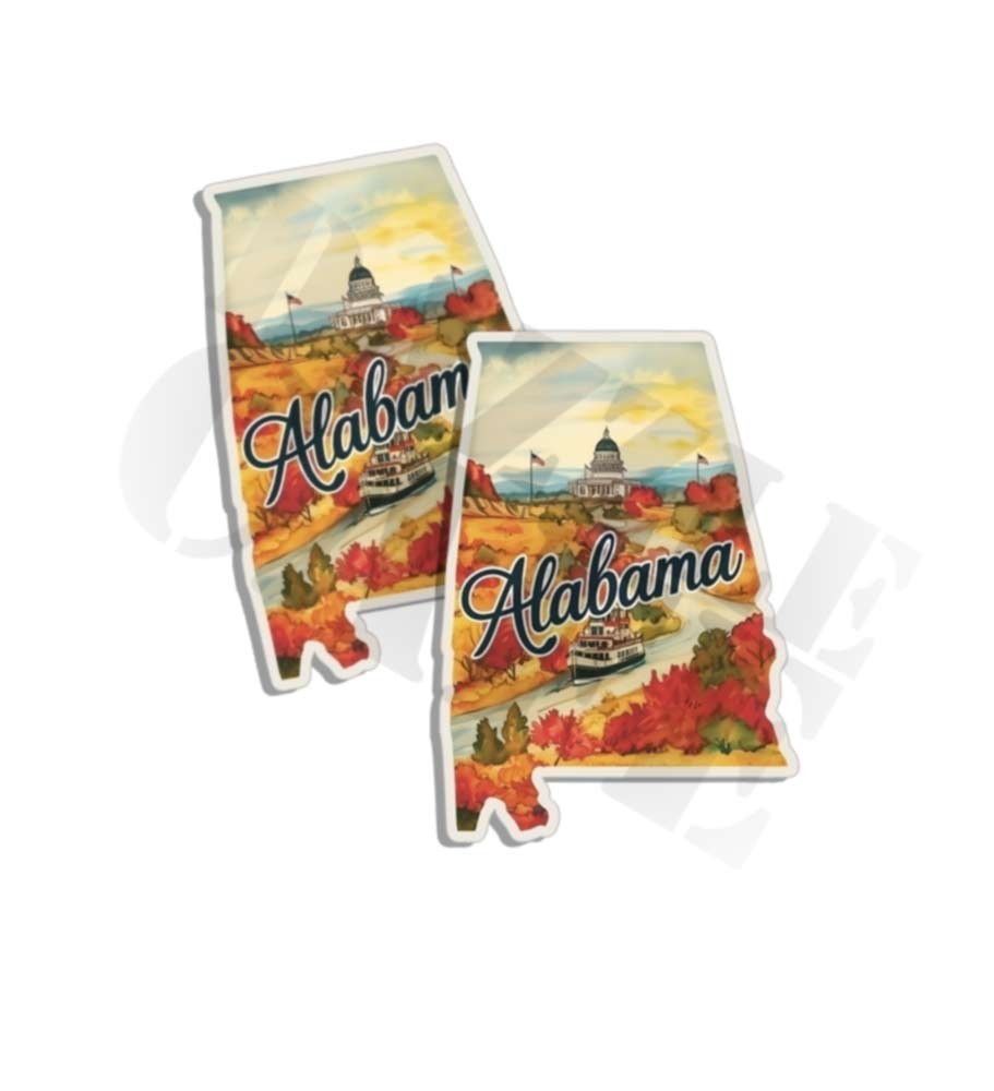 Alabama sticker vinyl decal state outline novelty laptop 2 PK Made in the USA