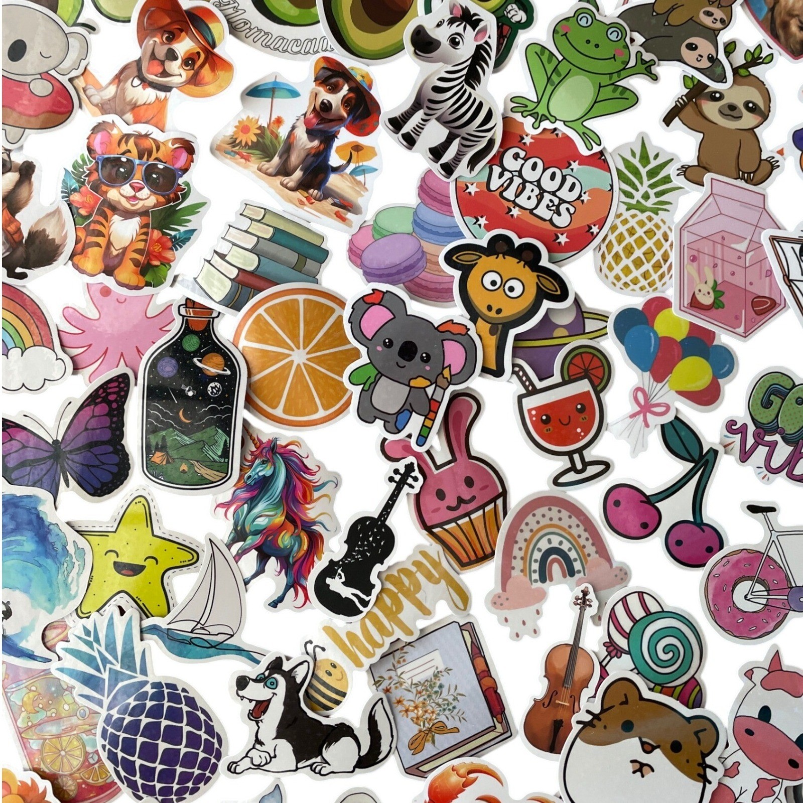 New 300+ Vinyl Stickers LOT Waterproof Fun Colorful Kawaii Animals Food Plants