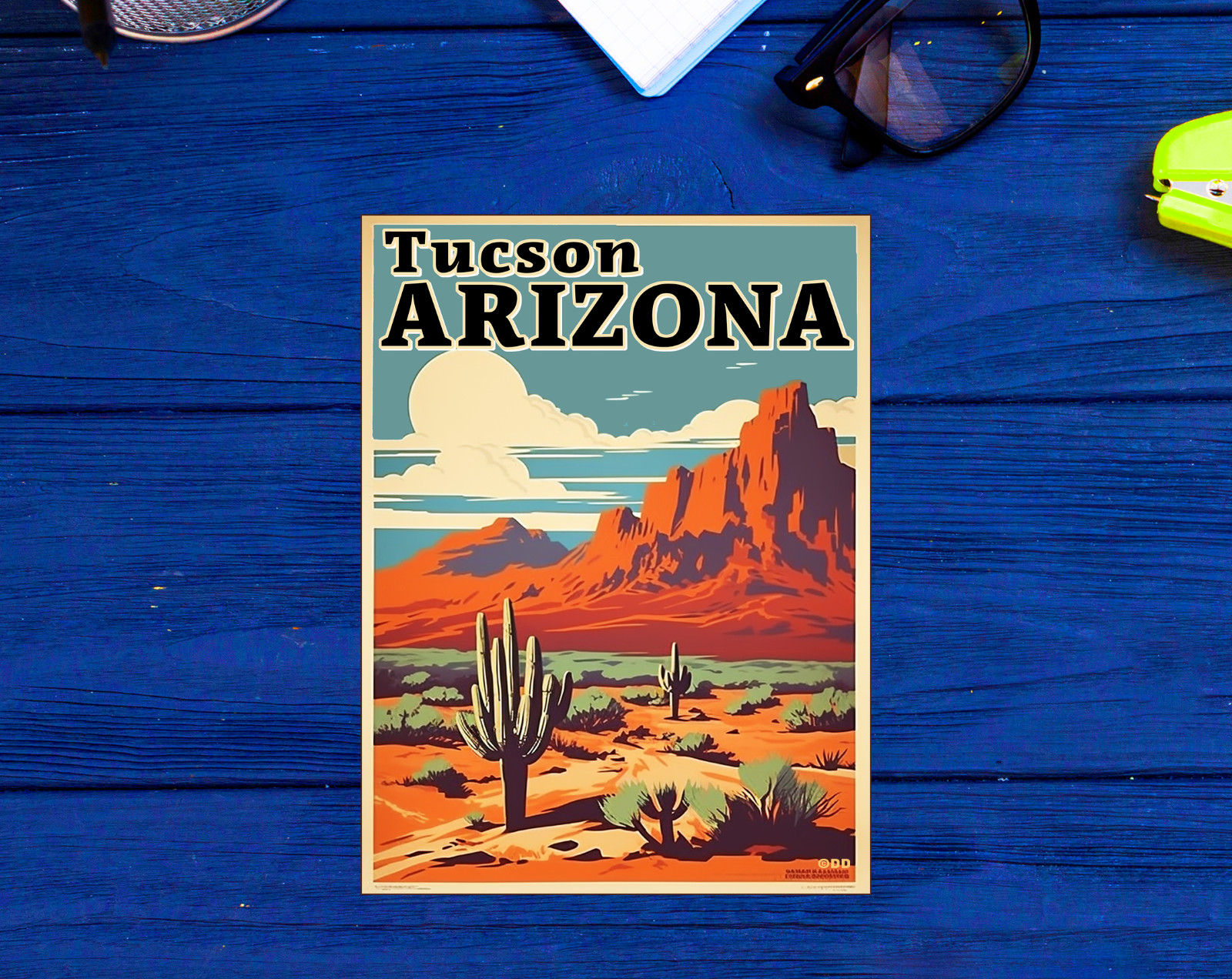 Tucson Arizona Sticker Vintage Poster 3.5" To 5" Vinyl Decal AZ Saguaro Cactus