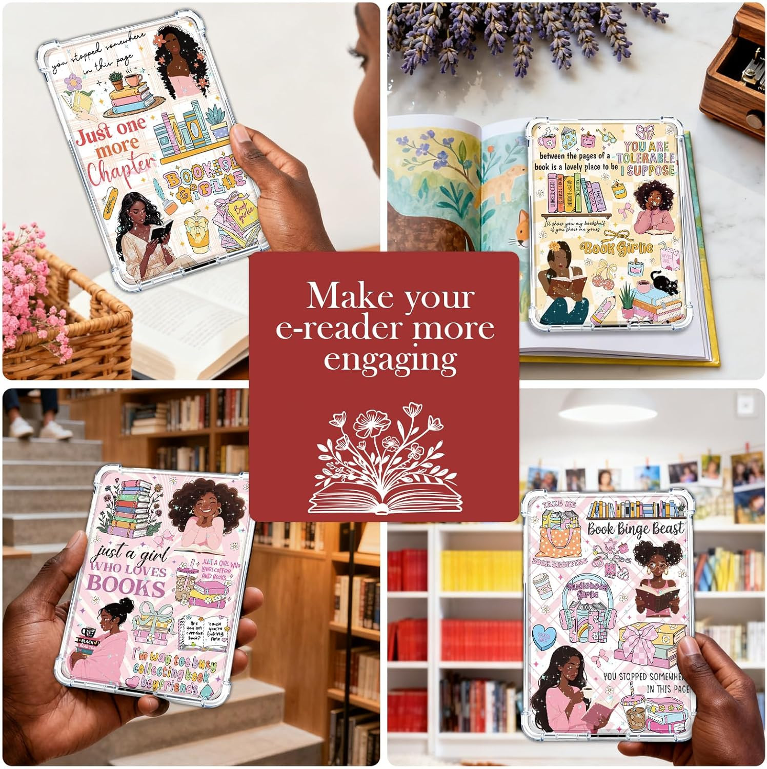 Insert Cardstock for Clear Case – 8 Pcs Black Girl Reading Books Cardstock Inser
