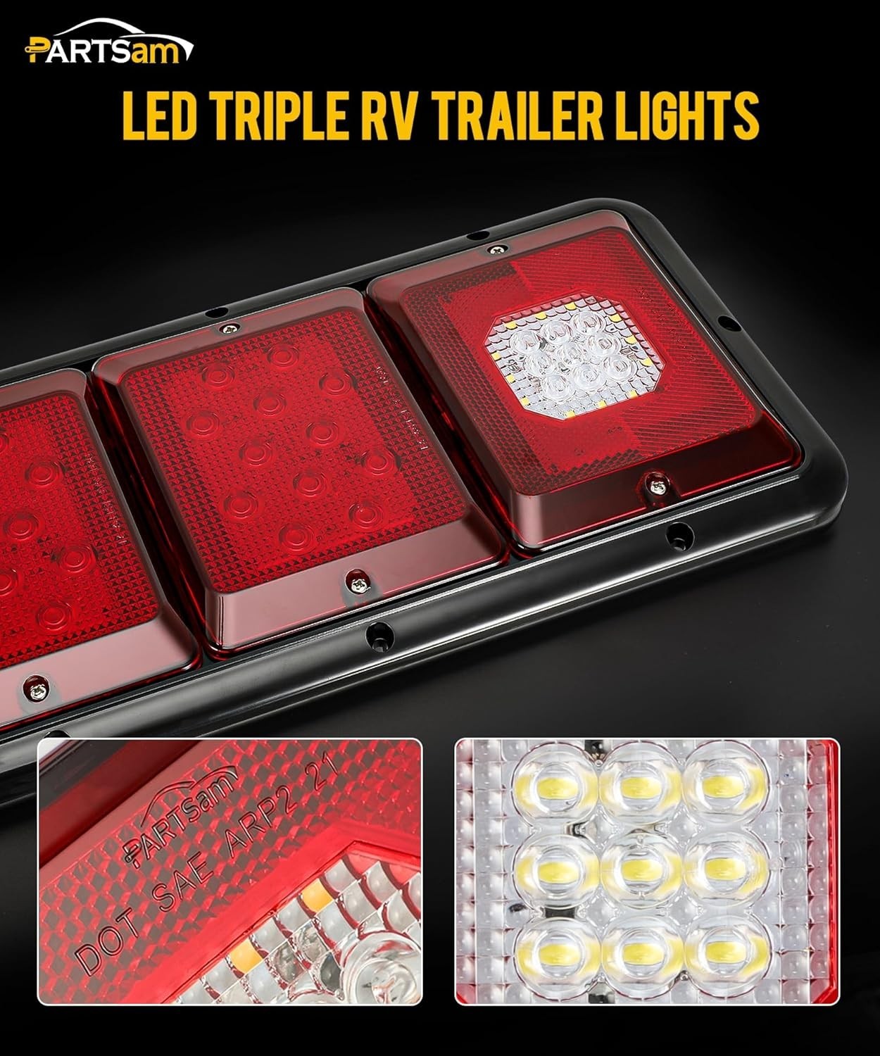 LED Tail Lights Rectangle Vertical Trailer Camper RV Tail Lights Stop Turn