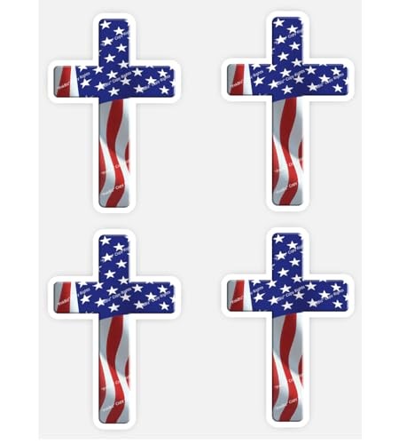 04 Small American Flag and Christian Cross Decal Stickers US Patriotic