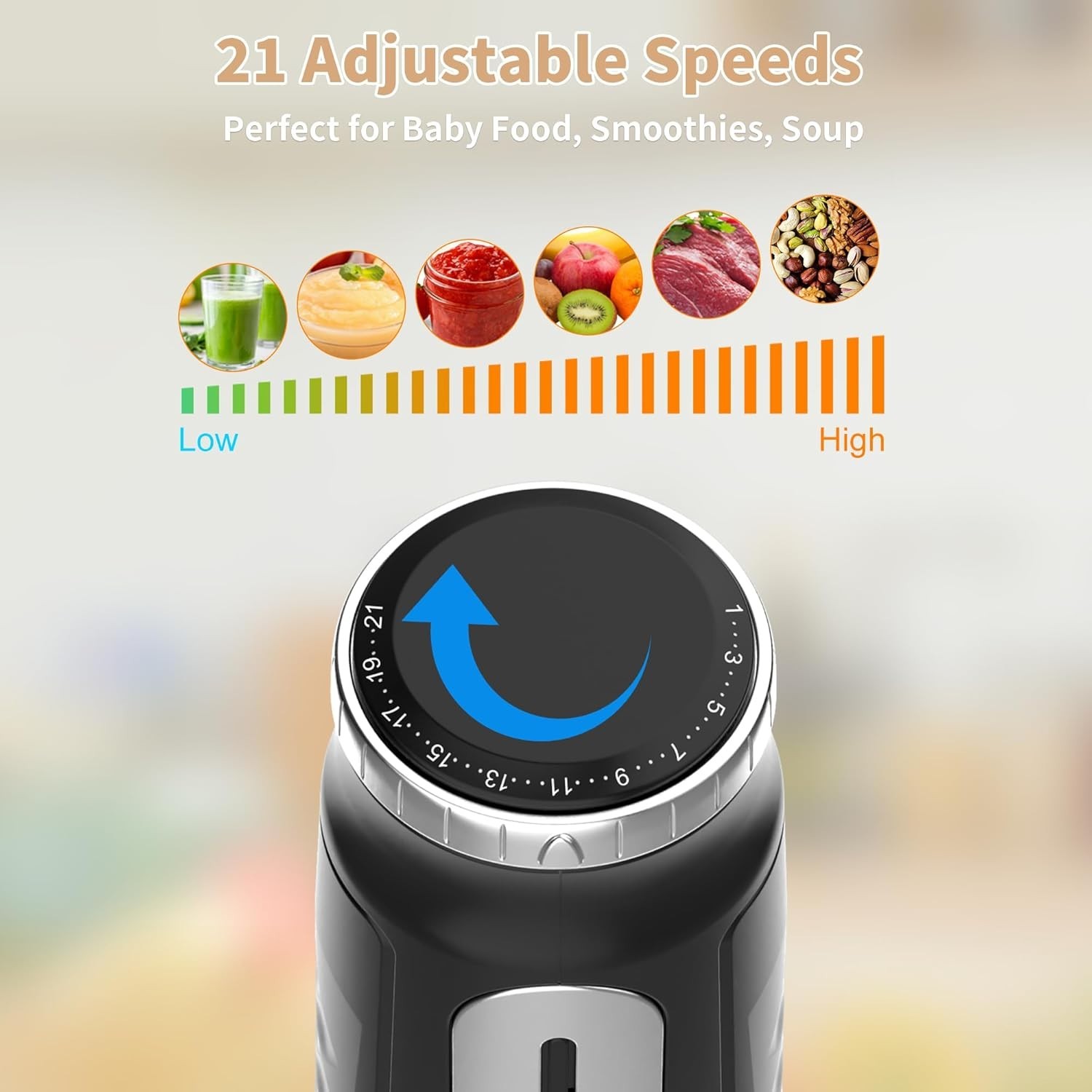 Toogel Cordless Immersion Blender, 4-in-1 Electric Hand Blender with 21-Speed…