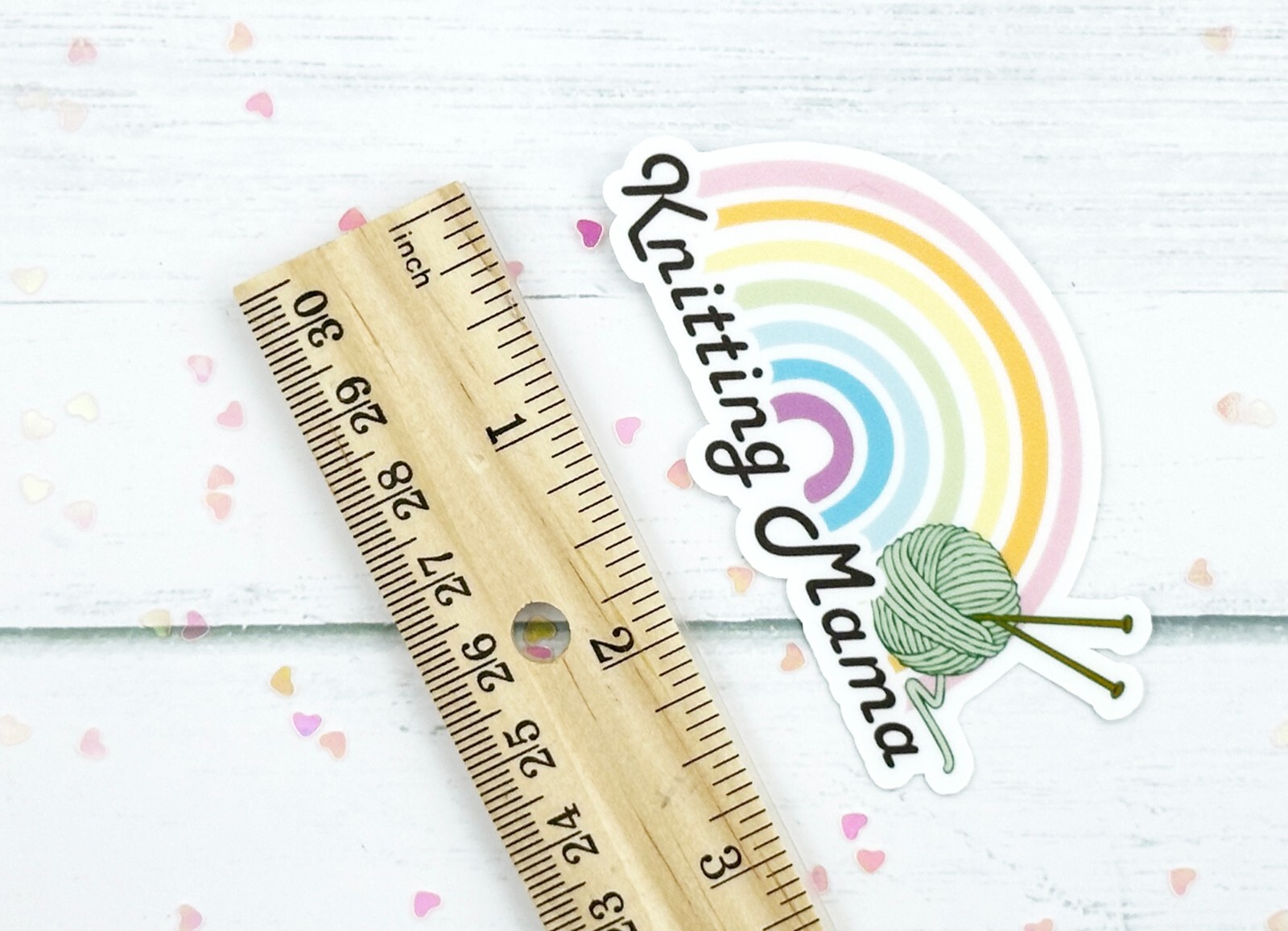 Rainbow Sticker Knitting Mama Water Bottle Vinyl Decal Matte Finish 3 Inch Wide
