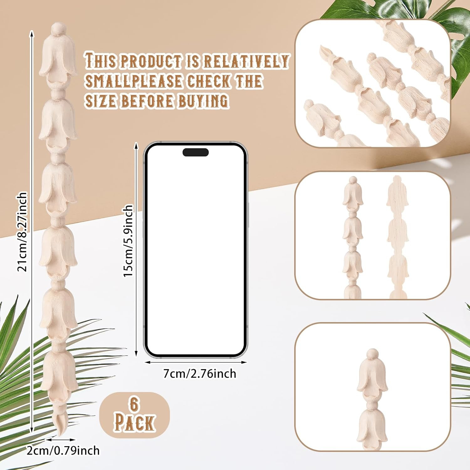 6 Pcs Long Wood Carved Appliques Onlays Frame Decals Frame Furniture Decorative