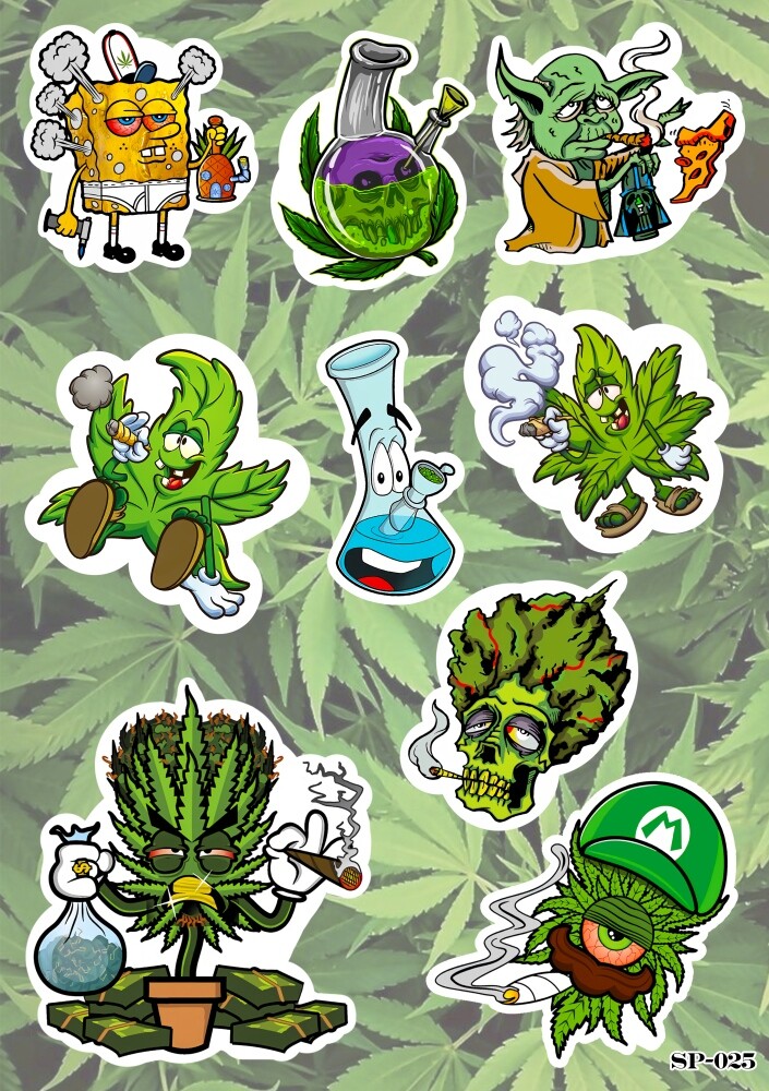 Marijuana Smoking Sticker Pack | Cannabis Weed Bong Skull SpongeBob Yoda Luigi
