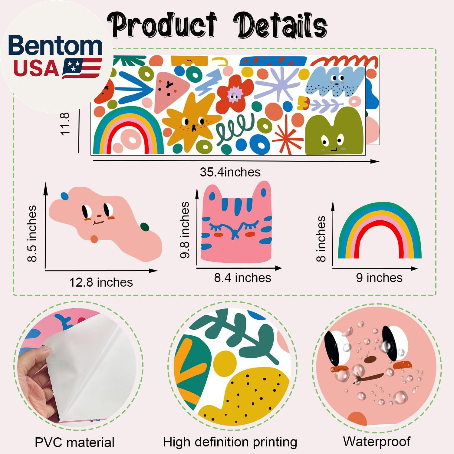 Colorful Abstract Shape Wall Stickers, Lovely Smile Clouds Rainbow Irregular Dot