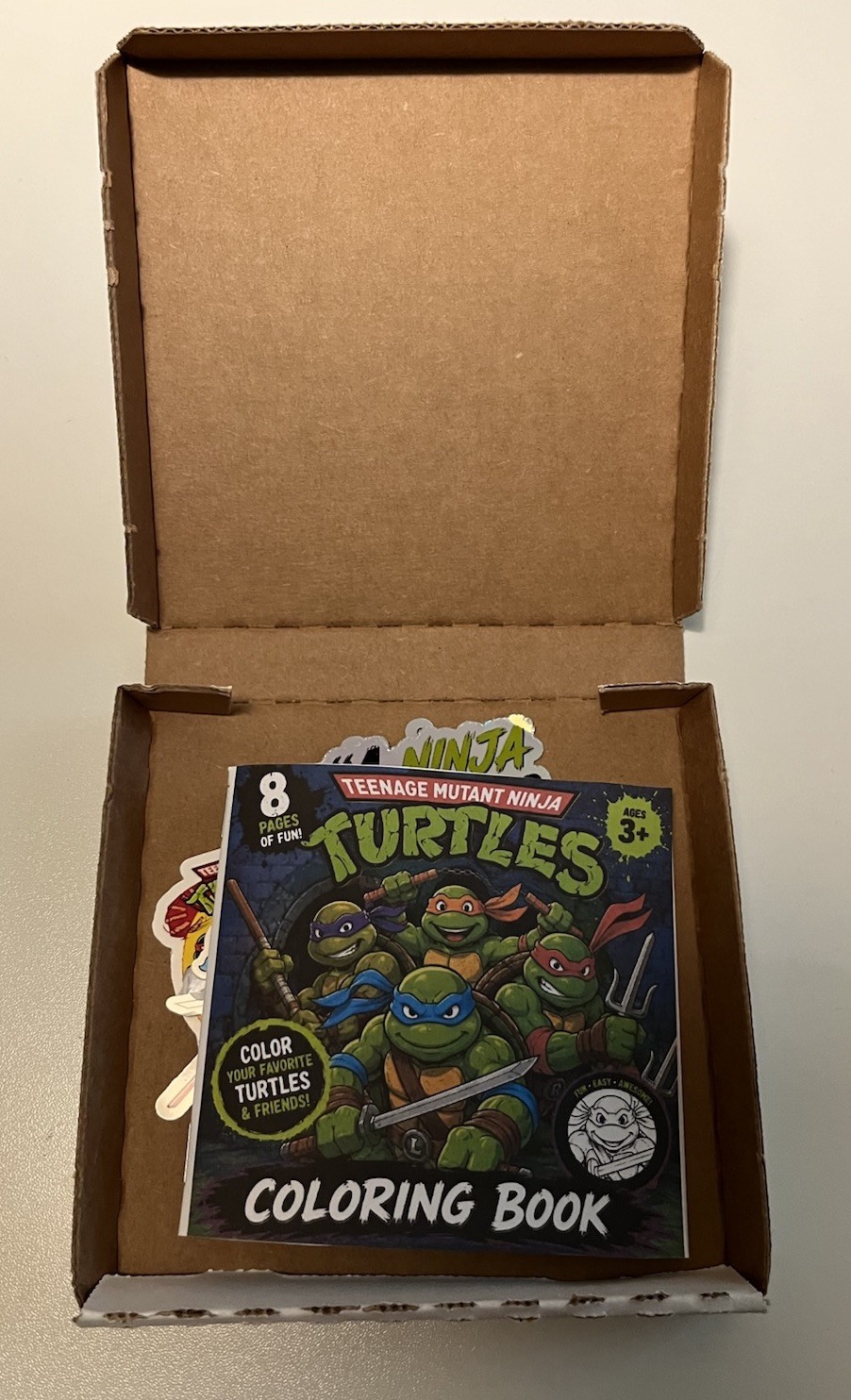 Teenage Mutant Ninja Turtles Mystery Sticker Pack Pizza Box + Coloring Book