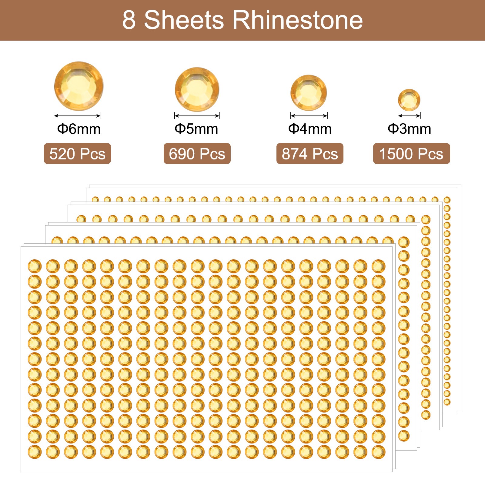 3584 pcs for yellow rhinestone face stickers, 4 sizes