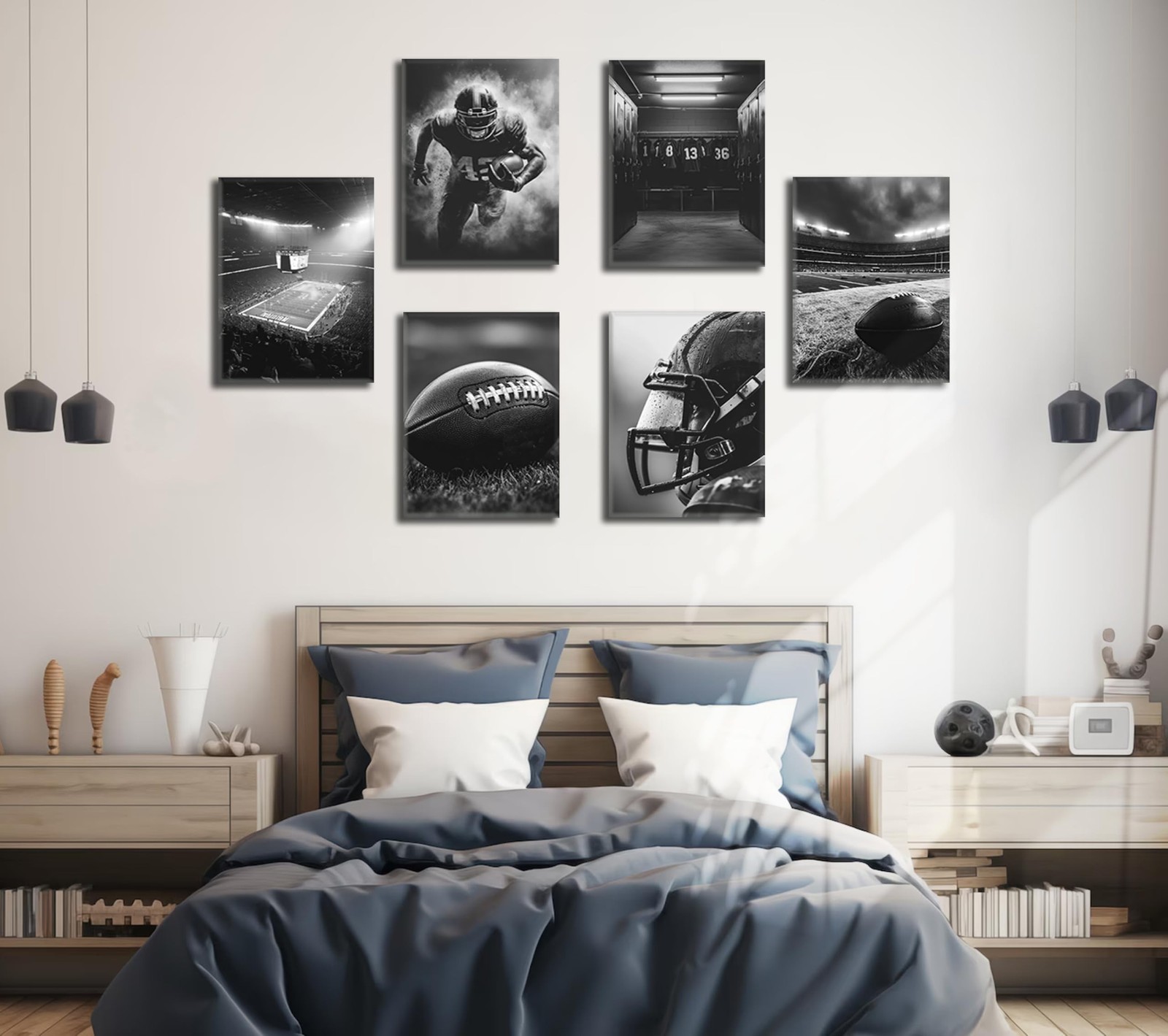 6Pcs Football Canvas Wall Art Rugby Field Stadium Sports Theme Picture Wall D…