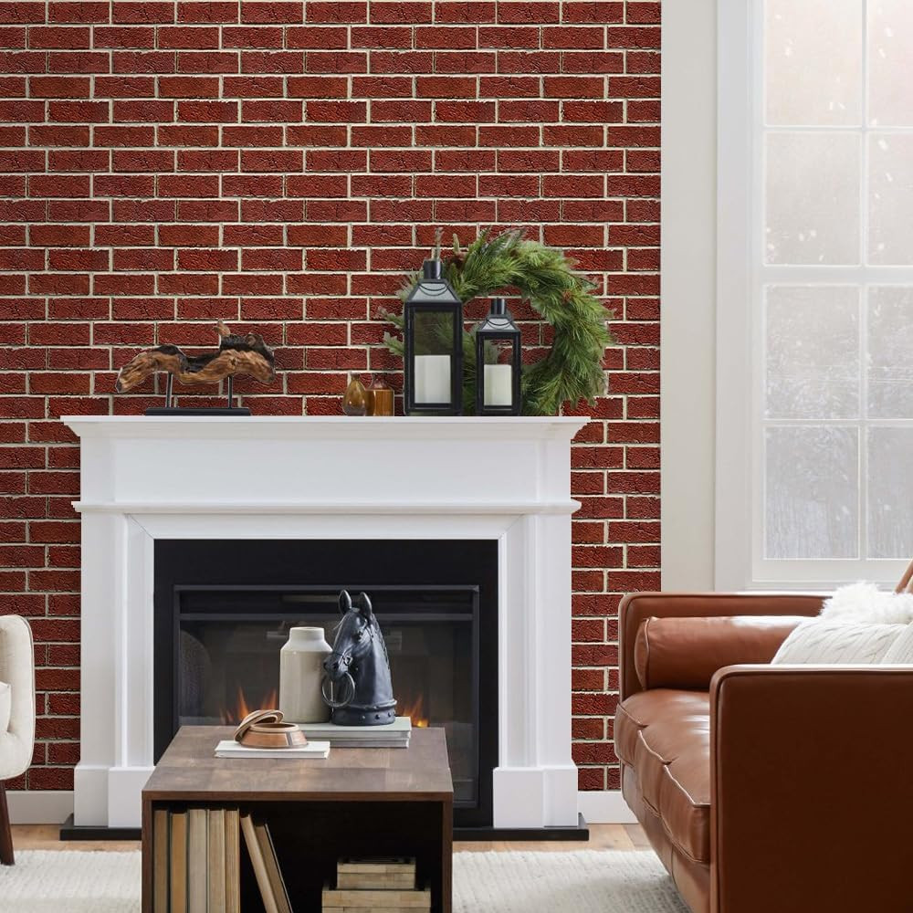 COMSTICKC 3D Faux Red Brick Wall Panels Peel and Stick Wall Sticker, 10 Pcs of 1
