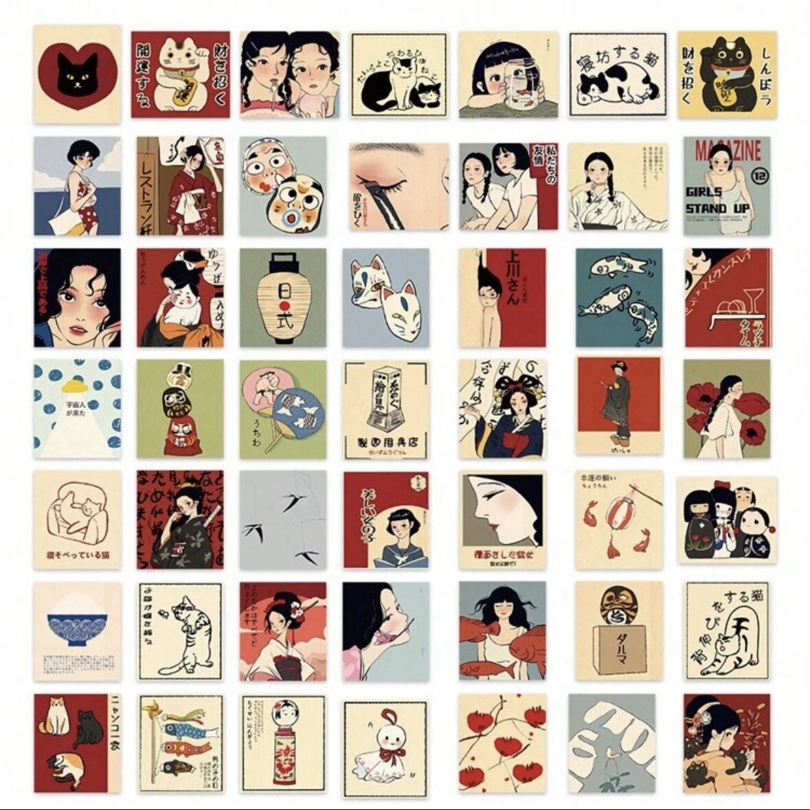 Japanese Retro Waterproof DIY Creative Doodle Stickers (random style) 25pcs/pack