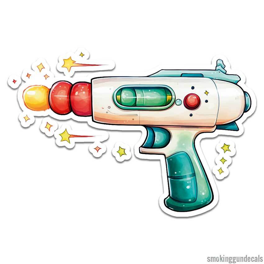 Space Laser Gun, Vinyl Decal Sticker, Indoor Outdoor, 3 Sizes, #12332