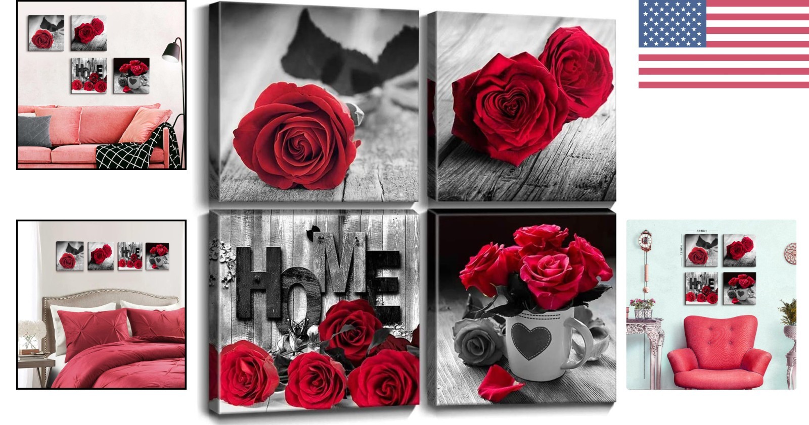 Versatile Floral Canvas Wall Art – 4 Panels 12×12