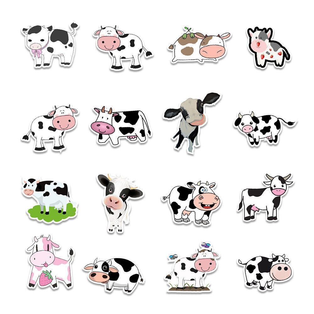 COW Vinyl Stickers ~ WHITE Black PINK Blue Moo! FARM ANIMAL Waterproof DECALS