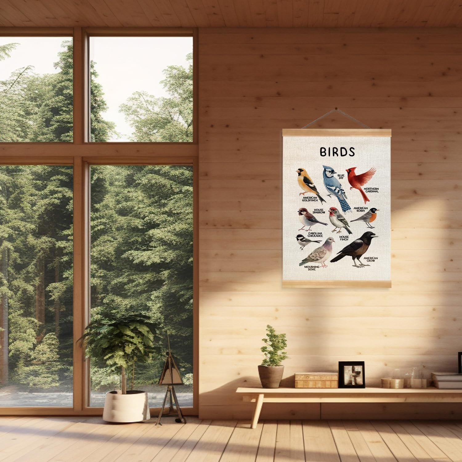 ZTGDA Birds Vintage Wall Art – Hanging Poster with Solid Wood Frame, Linen