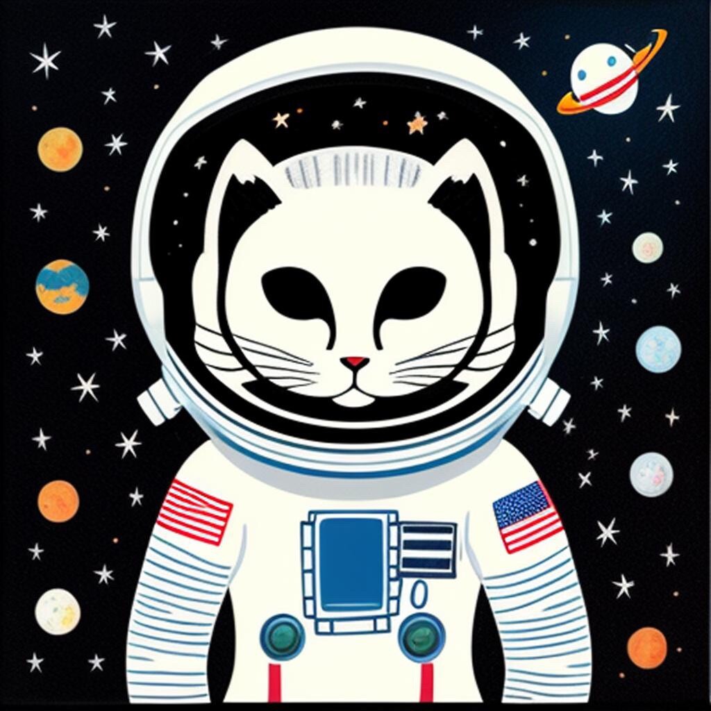 Space Cat Phone Sticker (2 inch) Folk Art Stars UFO Funny Astronaut Meow