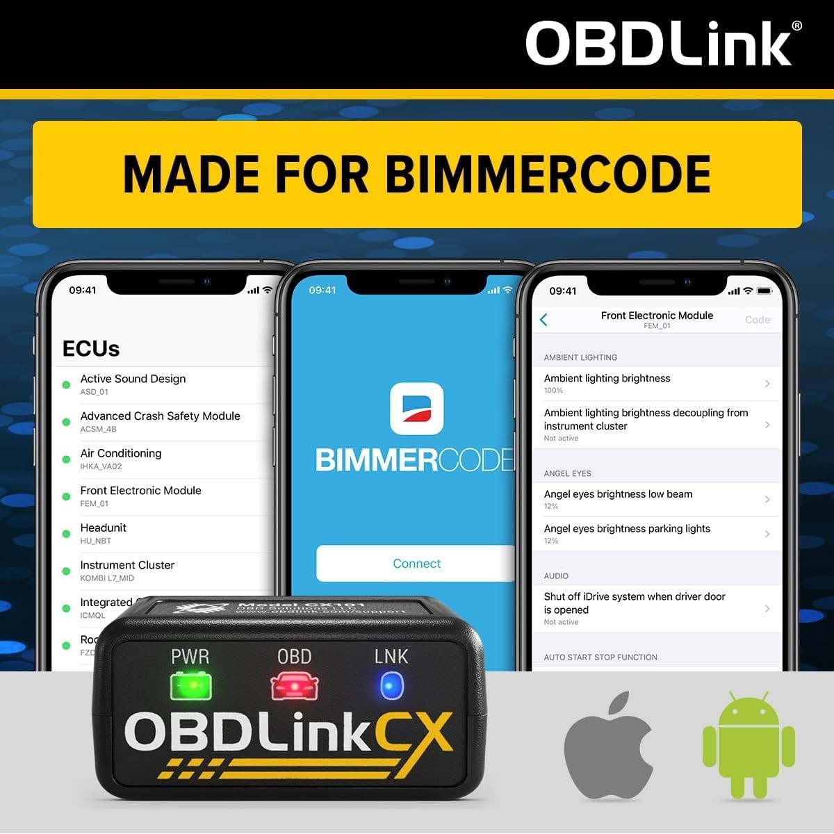 CX Bimmercode Bluetooth 5.1 OBD2 Adapter for BMW/Mini, Works with iPhone/iOS & A