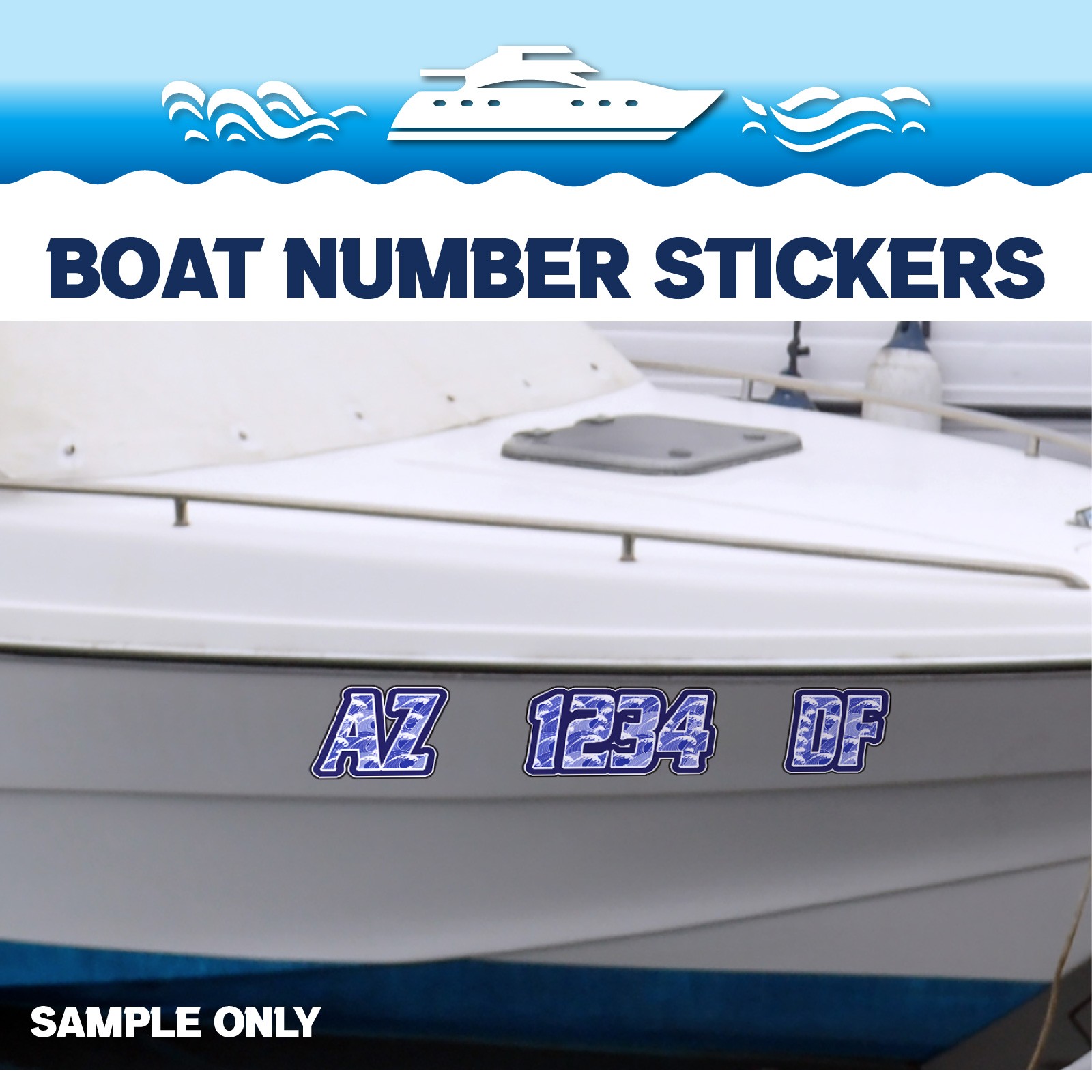 3 inch 2x Watercraft Number Custom Boat Registration Stickers3 inch Pattern