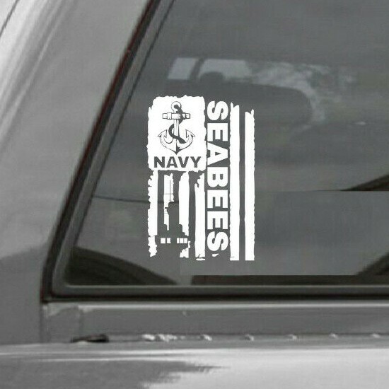 DISTRESSED UNITED STATES NAVY FLAG SEABEES VINYL DECAL STICKER U.S. NAVY