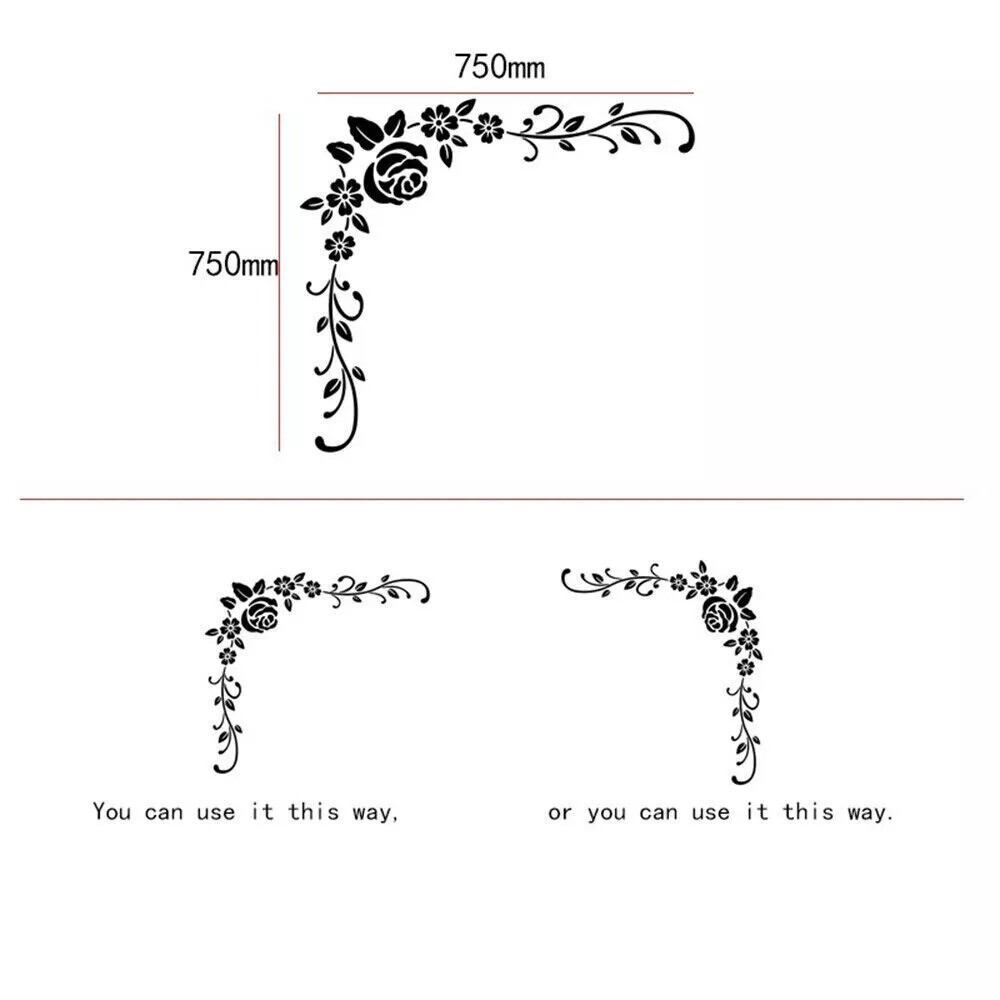 2pcs 3D Acrylic Mirror Flower Wall Stickers Mural Decal Removable Home Art Decor