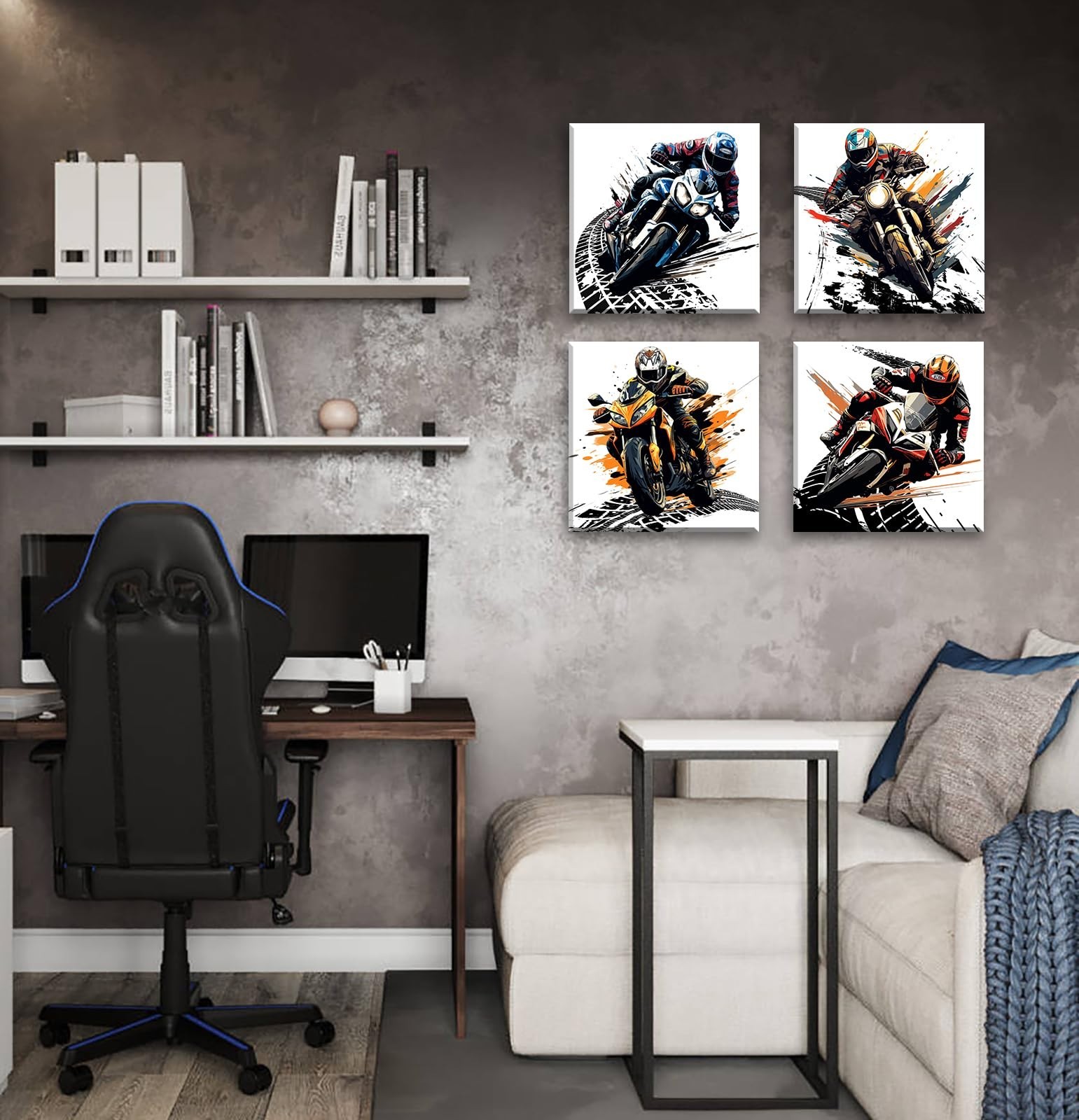 Motorcycle Wall Art Boys Room Decor Graffiti Motocross Posters Motorcycle Can…