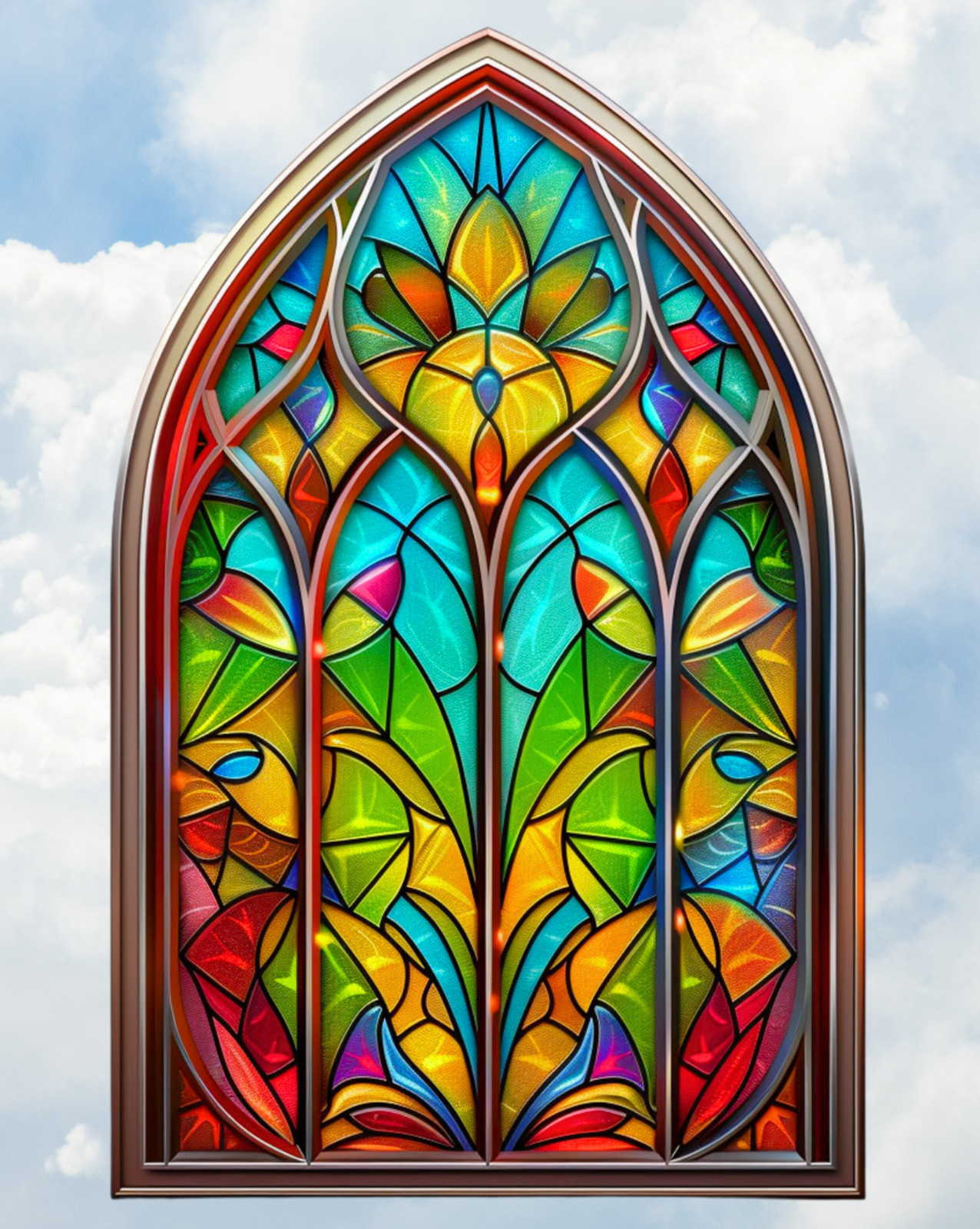 Church Glass Faux Stained-Glass ARCH WINDOW CLING Size 10.6" Vinyl