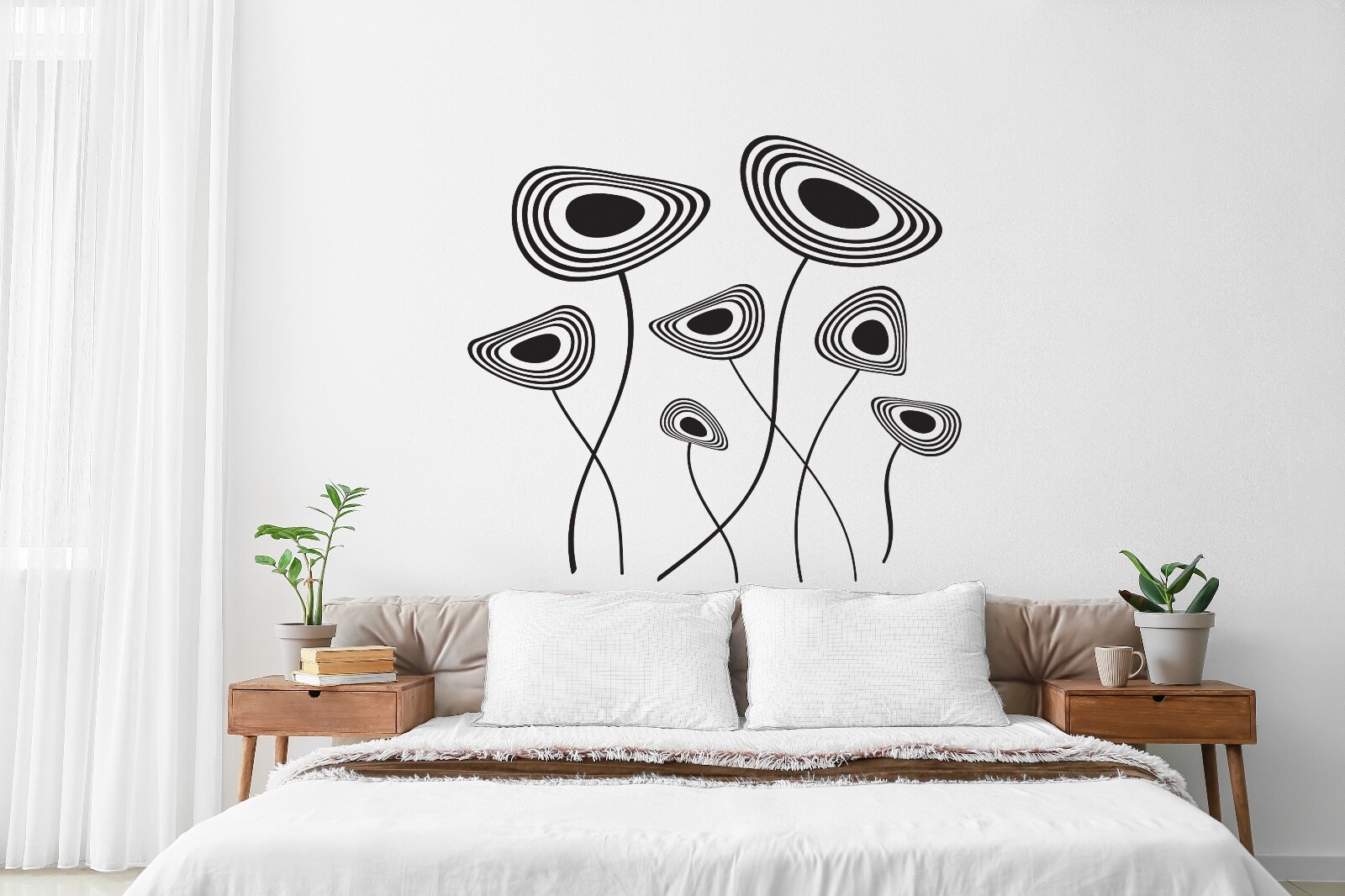 Retro Flower Wall Decals, Geometric Floral Decor, Mid Century Modern Nursery Dec