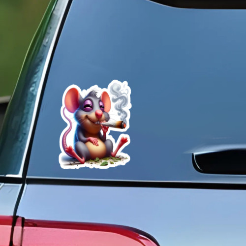 A Cool Mouse Enjoying A Smoke Durable, High Quality, Easy To Apply Vinyl Sticker