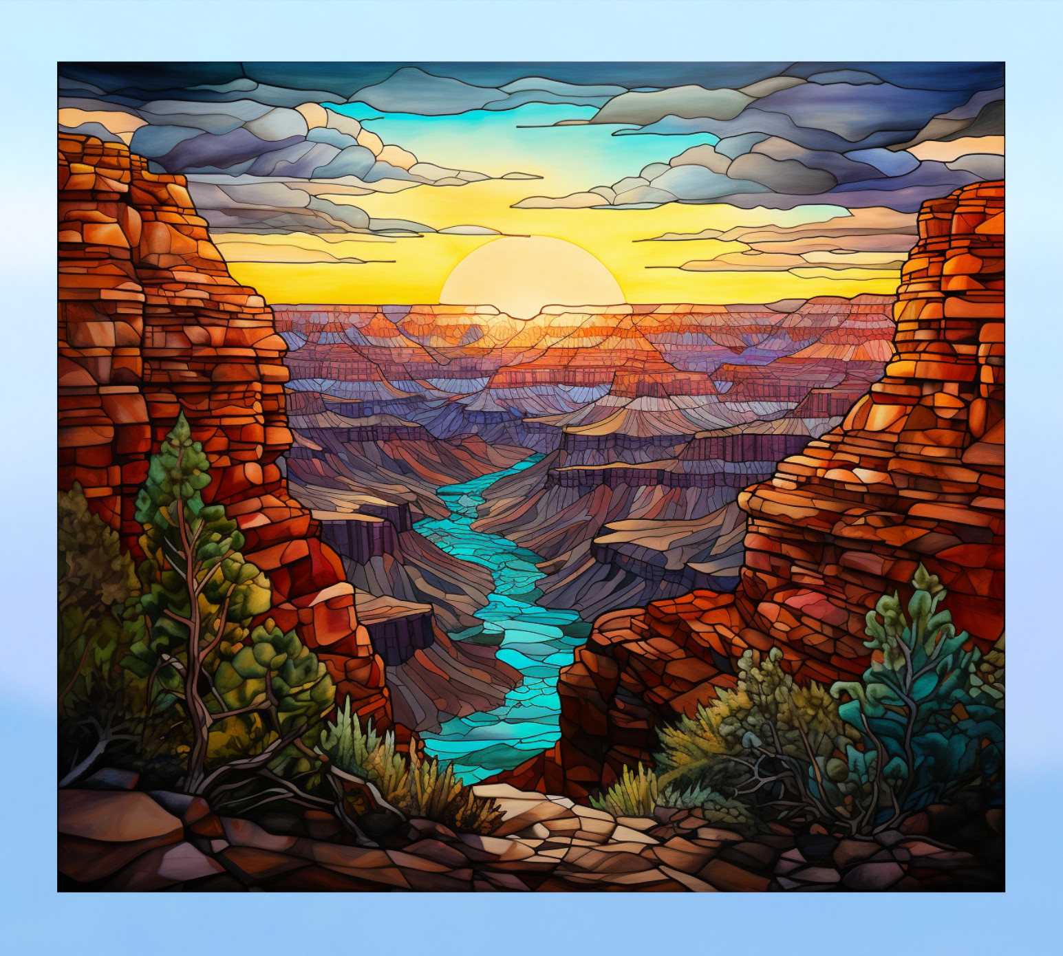 Grand Canyon Faux Stained-Glass WINDOW CLING Sun-catcher Size 9.2" Vinyl