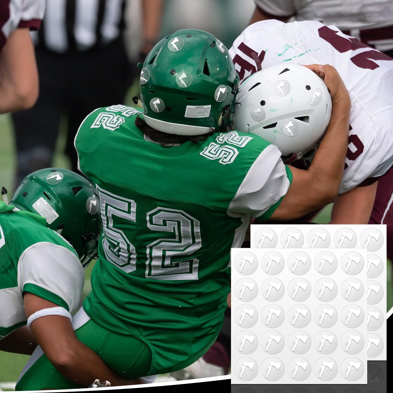 200 Pcs 8 Sheets Football Helmet Stickers Hatchet Decals 1-1/8 Inch Self Adhesiv